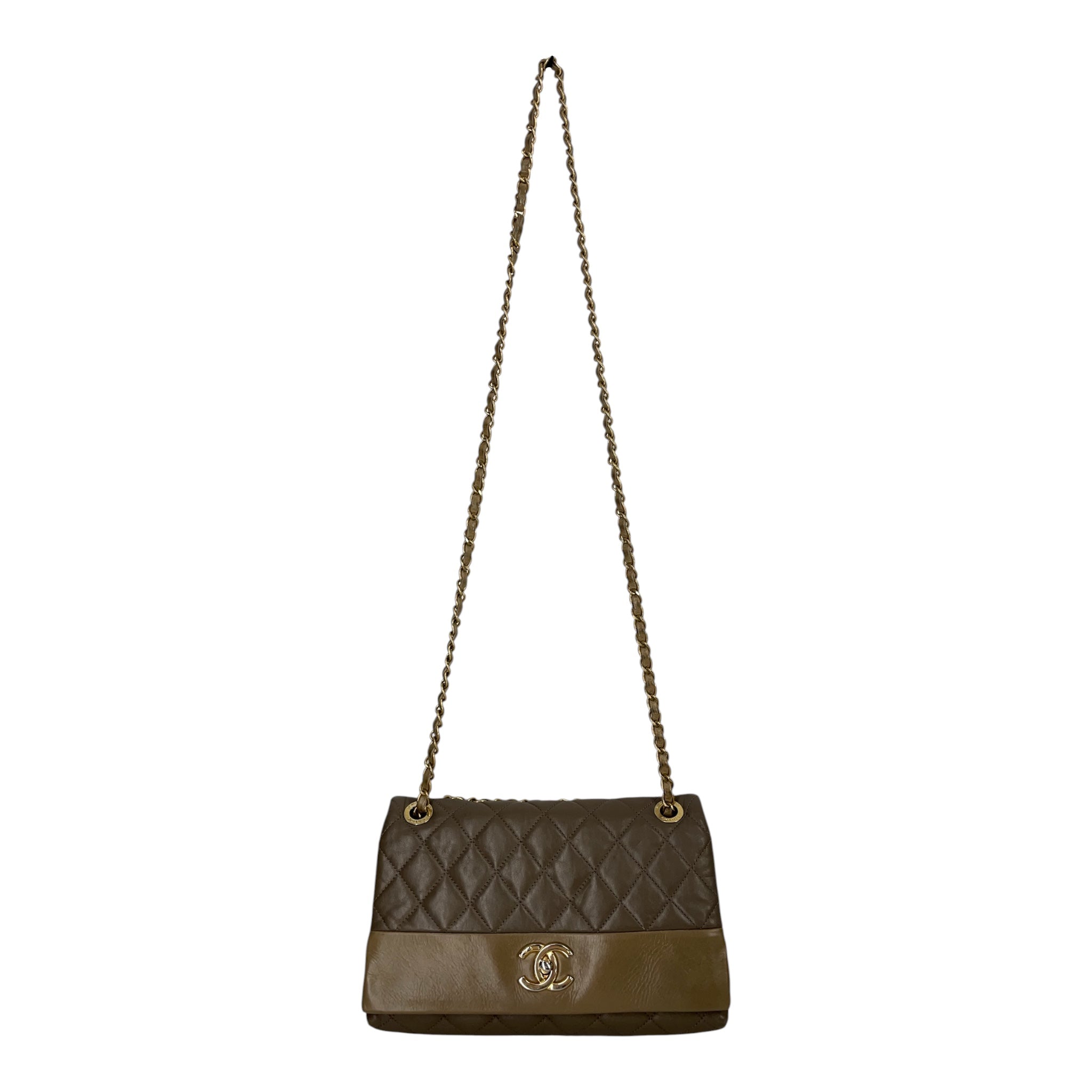 CHANEL/Cross Body Bag/Leather/KHK/18437059 KHAKI/KHAKI FLAP BAG view 1