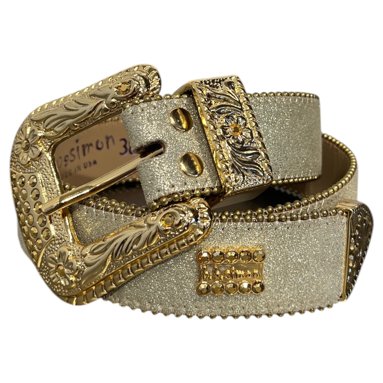 b.b.simon/Belt/Glitter/Leather/GLD/size 34 view 1