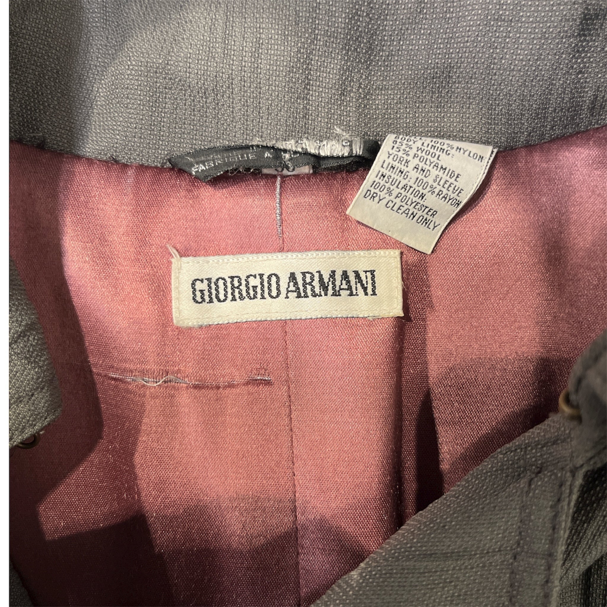 GIORGIO ARMANI/Trench Coat/38/Nylon/GRY/WOOL LINING, DOUBLE-BREASTED view 3