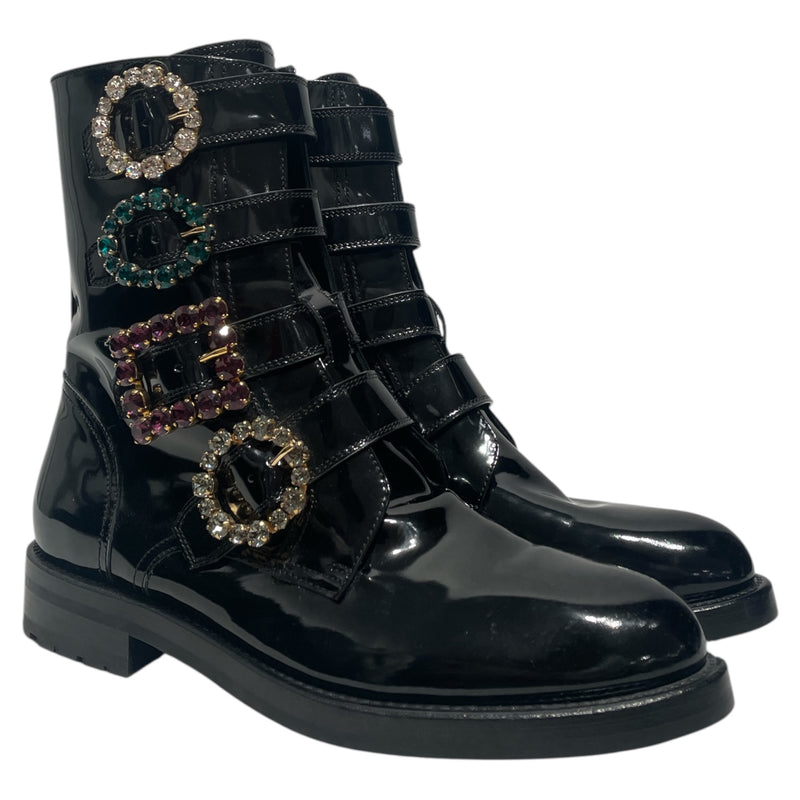 DOLCE&GABBANA/Boots/EU 39/BLK/PATENT LEATHER CRYSTAL COMBAT