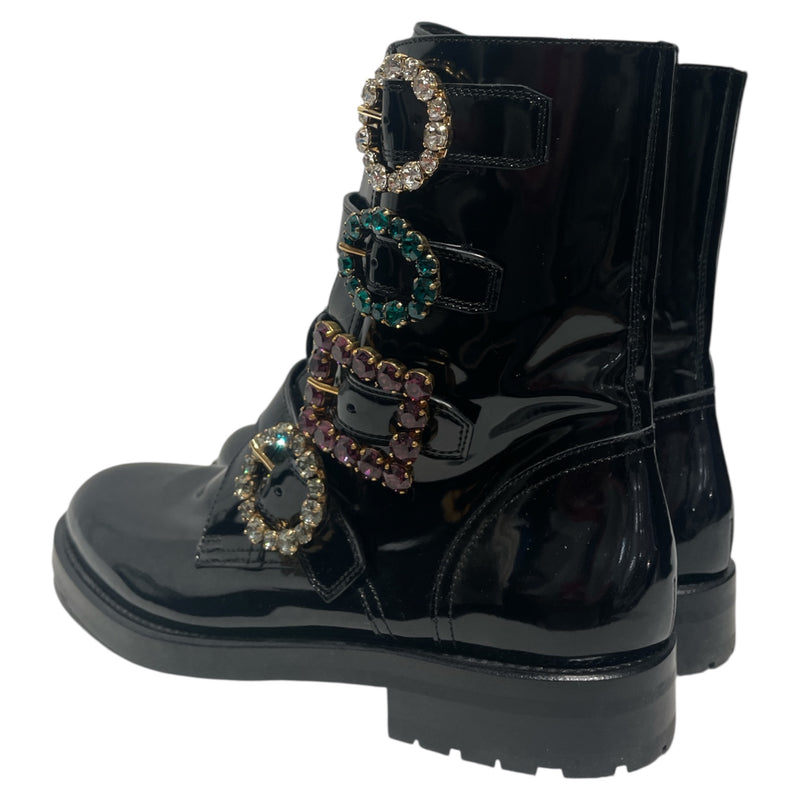 DOLCE&GABBANA/Boots/EU 39/BLK/PATENT LEATHER CRYSTAL COMBAT