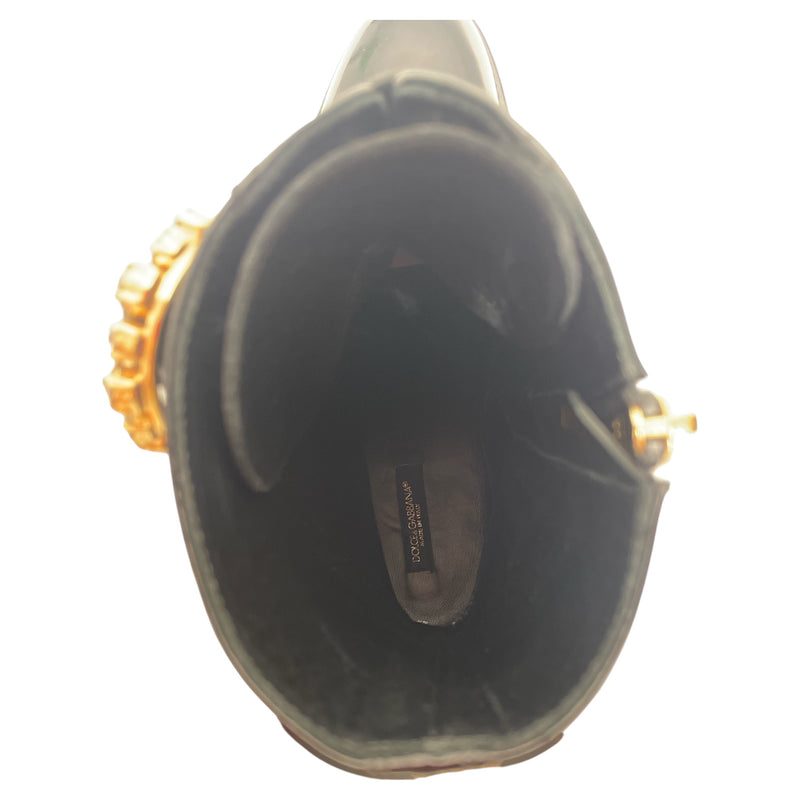 DOLCE&GABBANA/Boots/EU 39/BLK/PATENT LEATHER CRYSTAL COMBAT