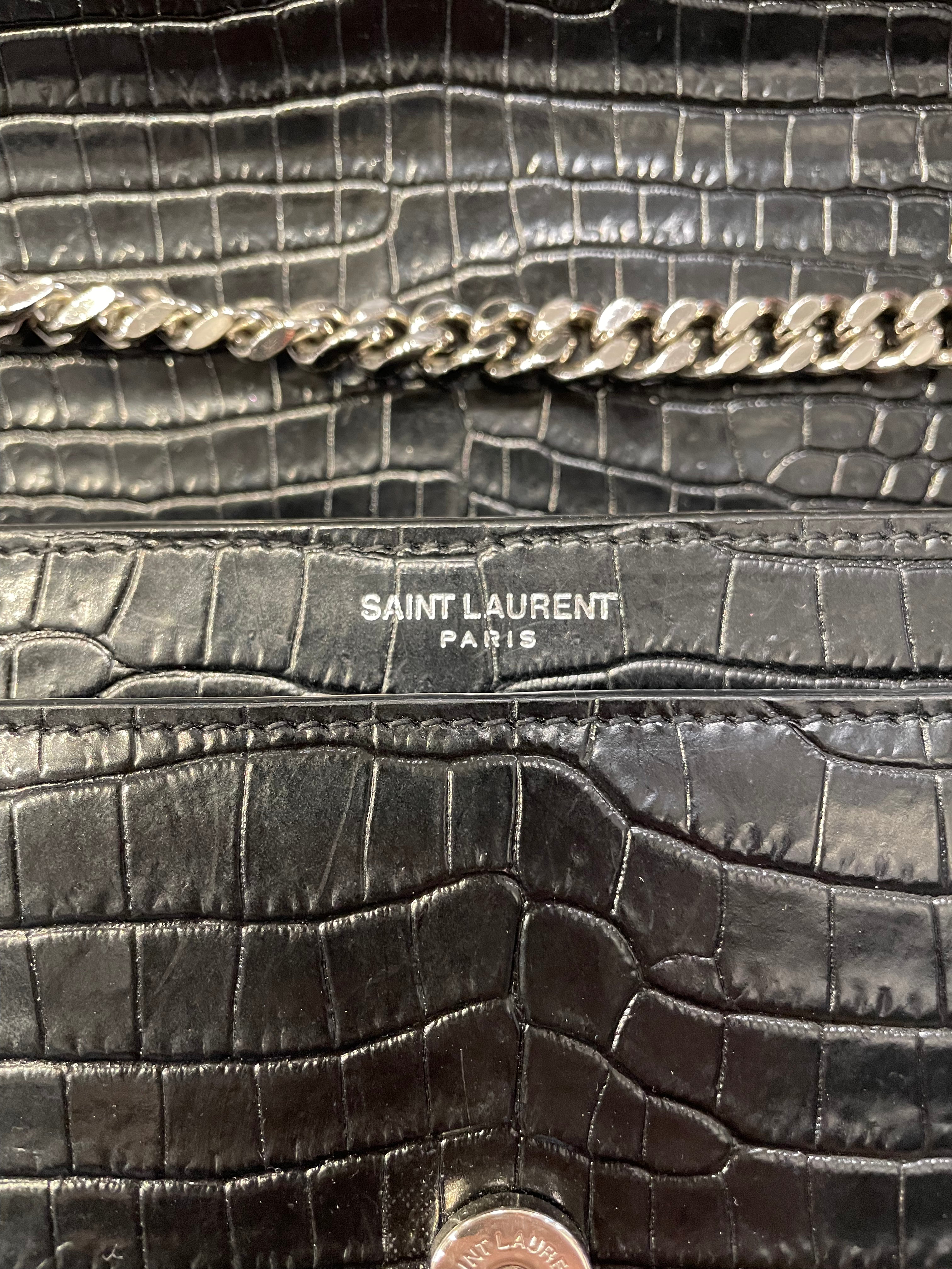SAINT LAURENT/Cross Body Bag/Animal Pattern/Leather/BLK/CROC EMBOSSED view 4