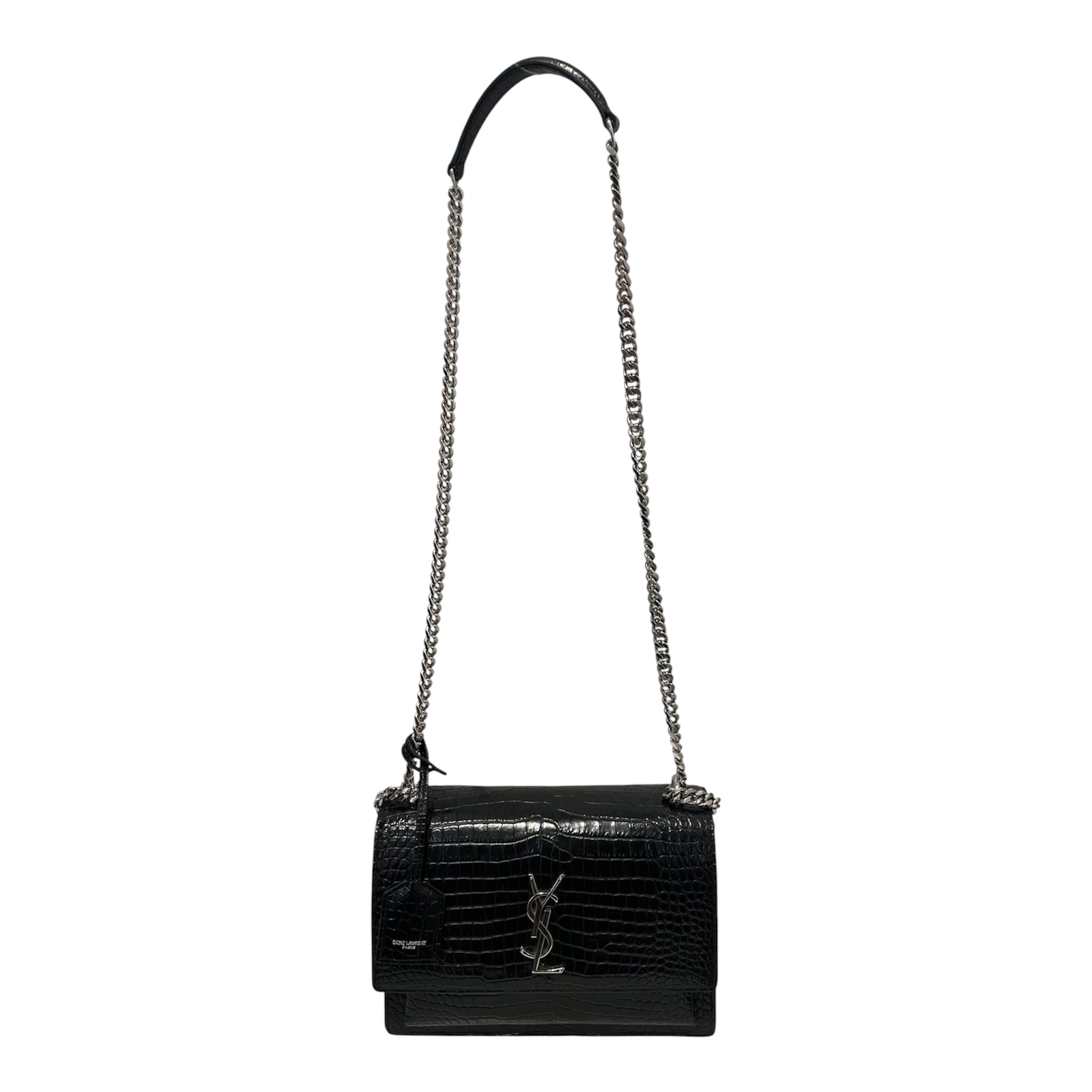 SAINT LAURENT/Cross Body Bag/Animal Pattern/Leather/BLK/CROC EMBOSSED view 1