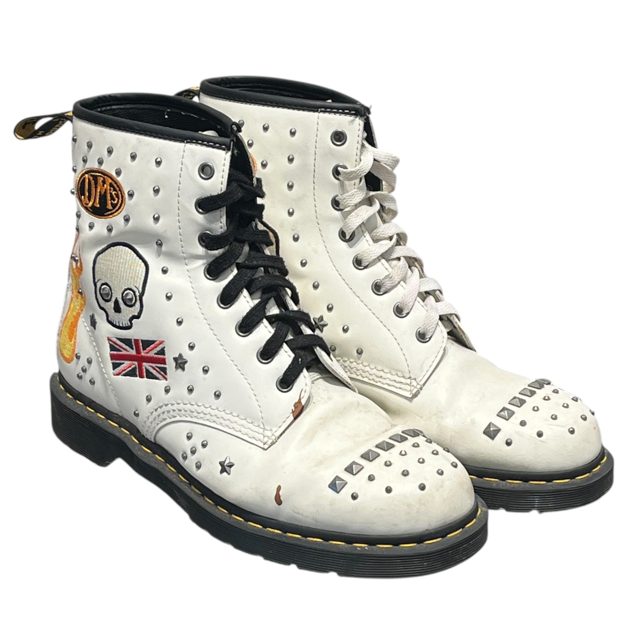 Dr.Martens/Biker Boots/US 12/Graphic/Leather/WHT/1460 ROCK & ROLL Boots view 1