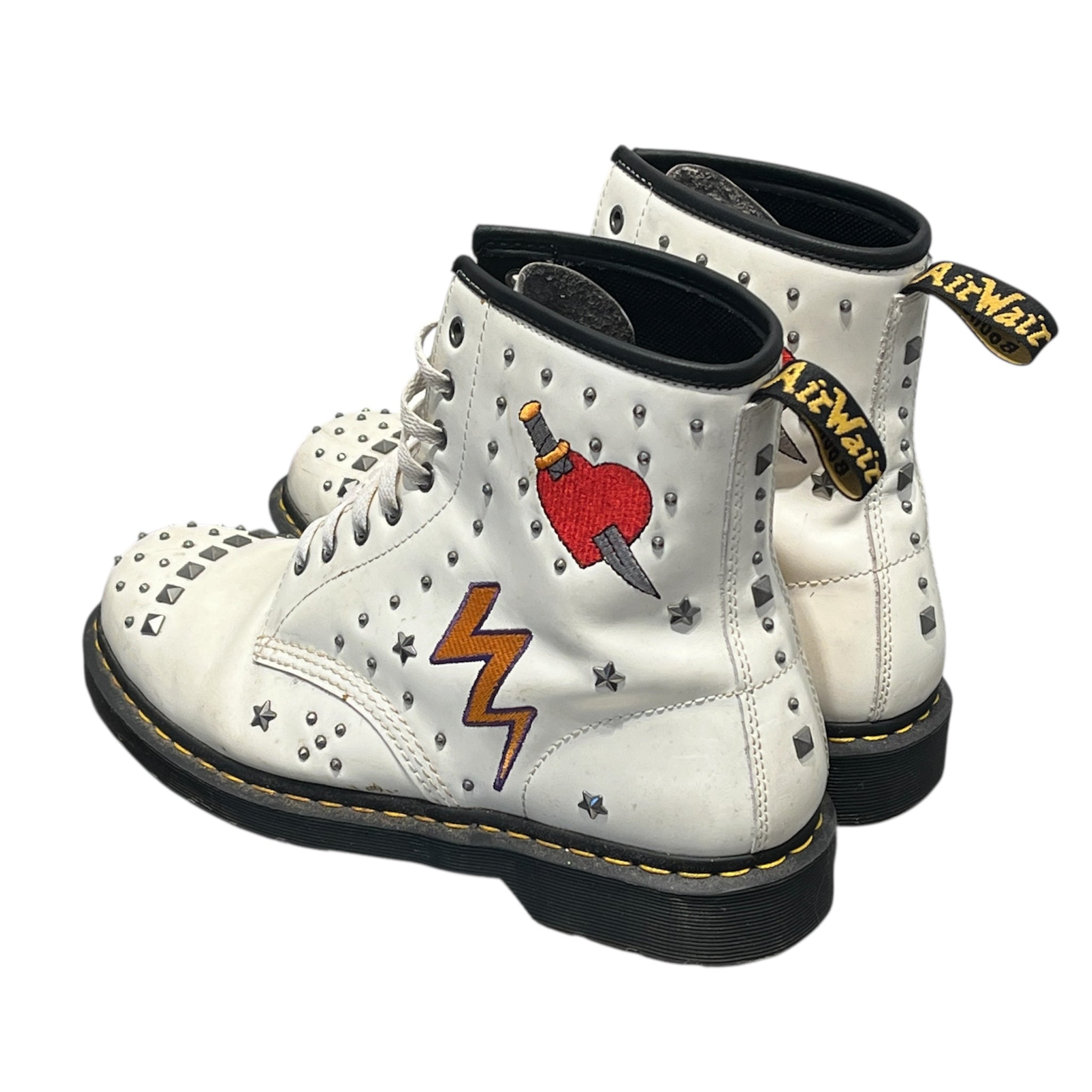 Dr.Martens/Biker Boots/US 12/Graphic/Leather/WHT/1460 ROCK & ROLL Boots view 2