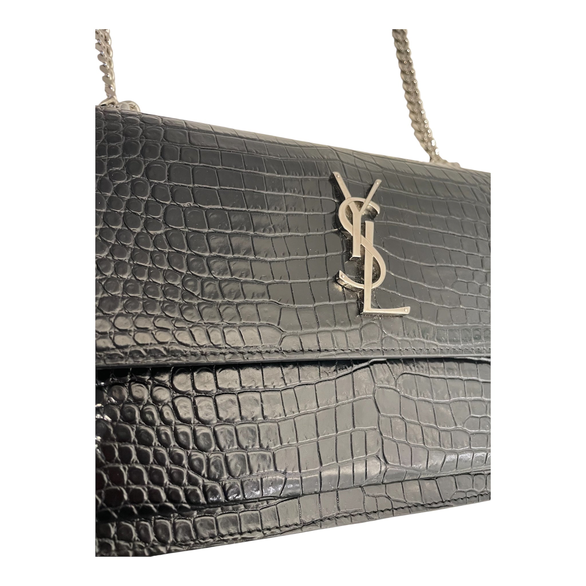 SAINT LAURENT/Cross Body Bag/Animal Pattern/Leather/BLK/CROC EMBOSSED view 7