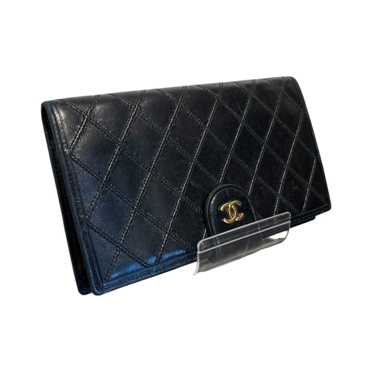 CHANEL/Wallet/Leather/BLK/L's/QUILTED GOLD LOGO W COIN POUCH view 1