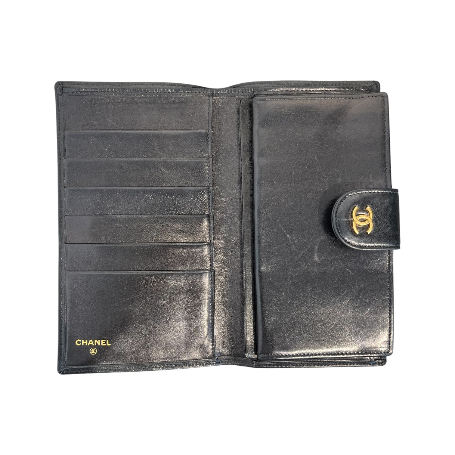 CHANEL/Wallet/Leather/BLK/L's/QUILTED GOLD LOGO W COIN POUCH view 3