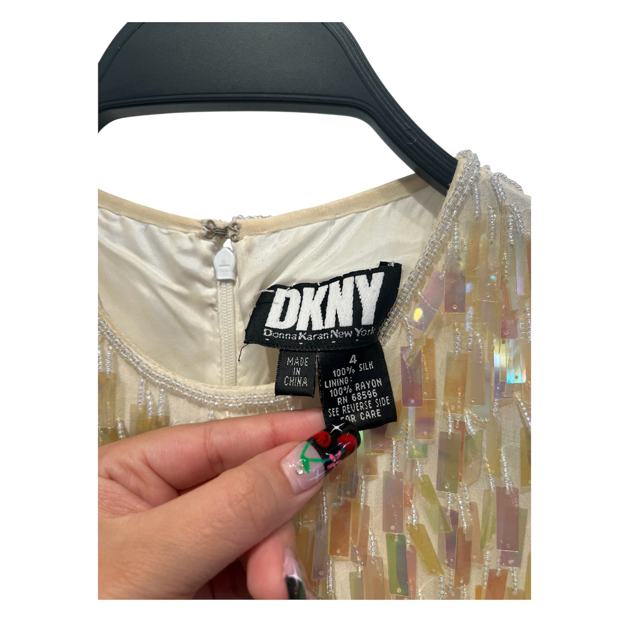 DKNY(DONNA KARAN NEW YORK)/SL Dress/4/Iridescent/Silk/CRM/Mini Length/Sequinned Mini Rare view 3