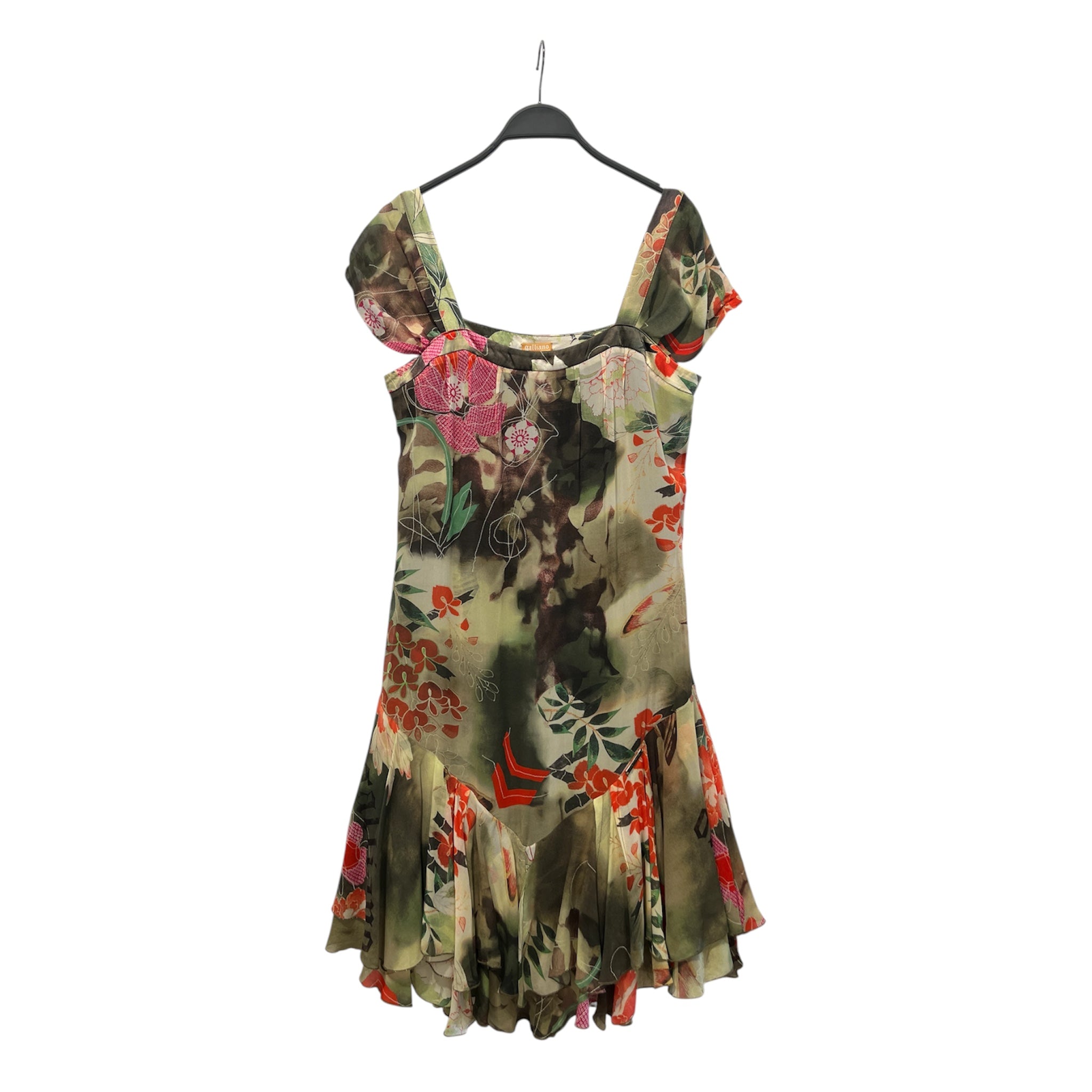 galliano/SS Dress/28/Floral Pattern/Silk/GRN/galiano floral silk ss dress view 1
