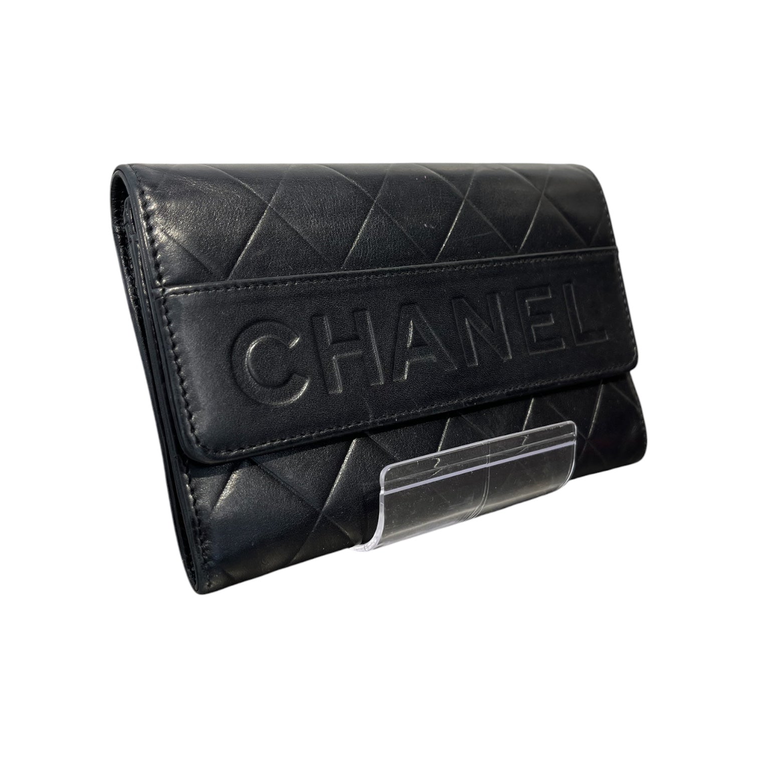 CHANEL/Wallet/Leather/BLK/L's/QUILTED EMBOSSED LOGO SNAP view 1