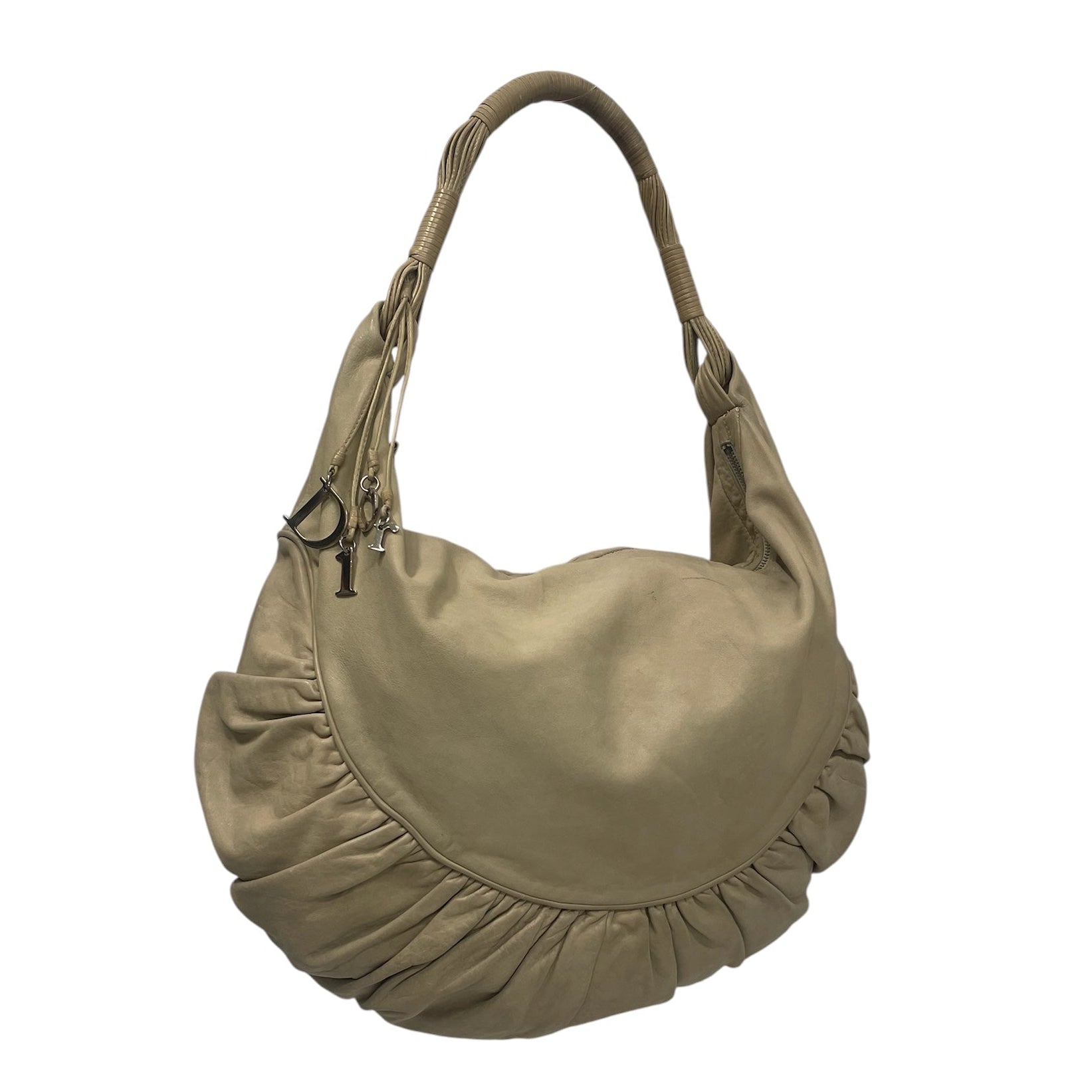 Christian Dior/Vintage/Hand Bag/Leather/CRM/RUFFLE SHOULDER view 1
