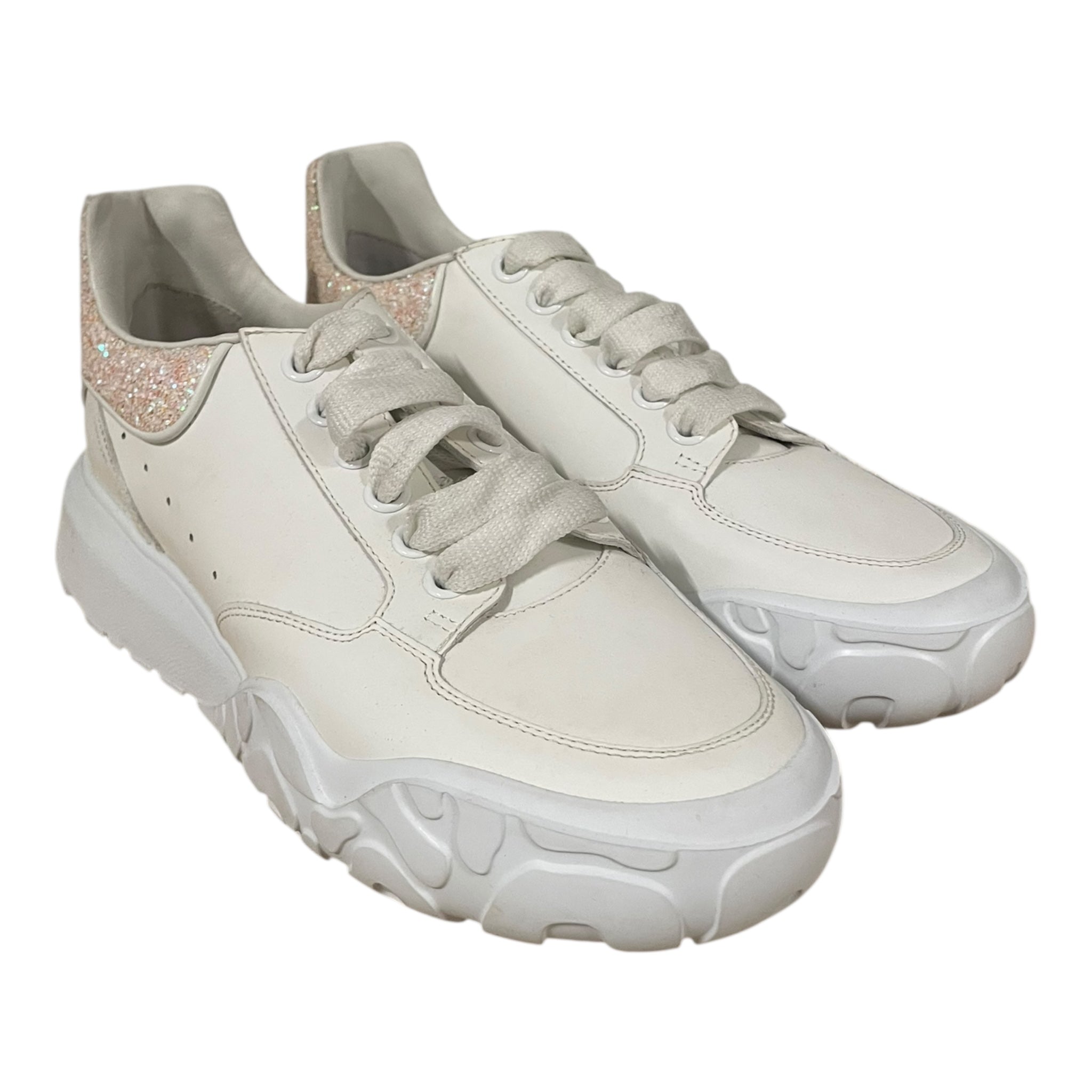 Alexander McQueen/Low-Sneakers/EU 40.5/Cotton/WHT/GLITTER HEEL view 1