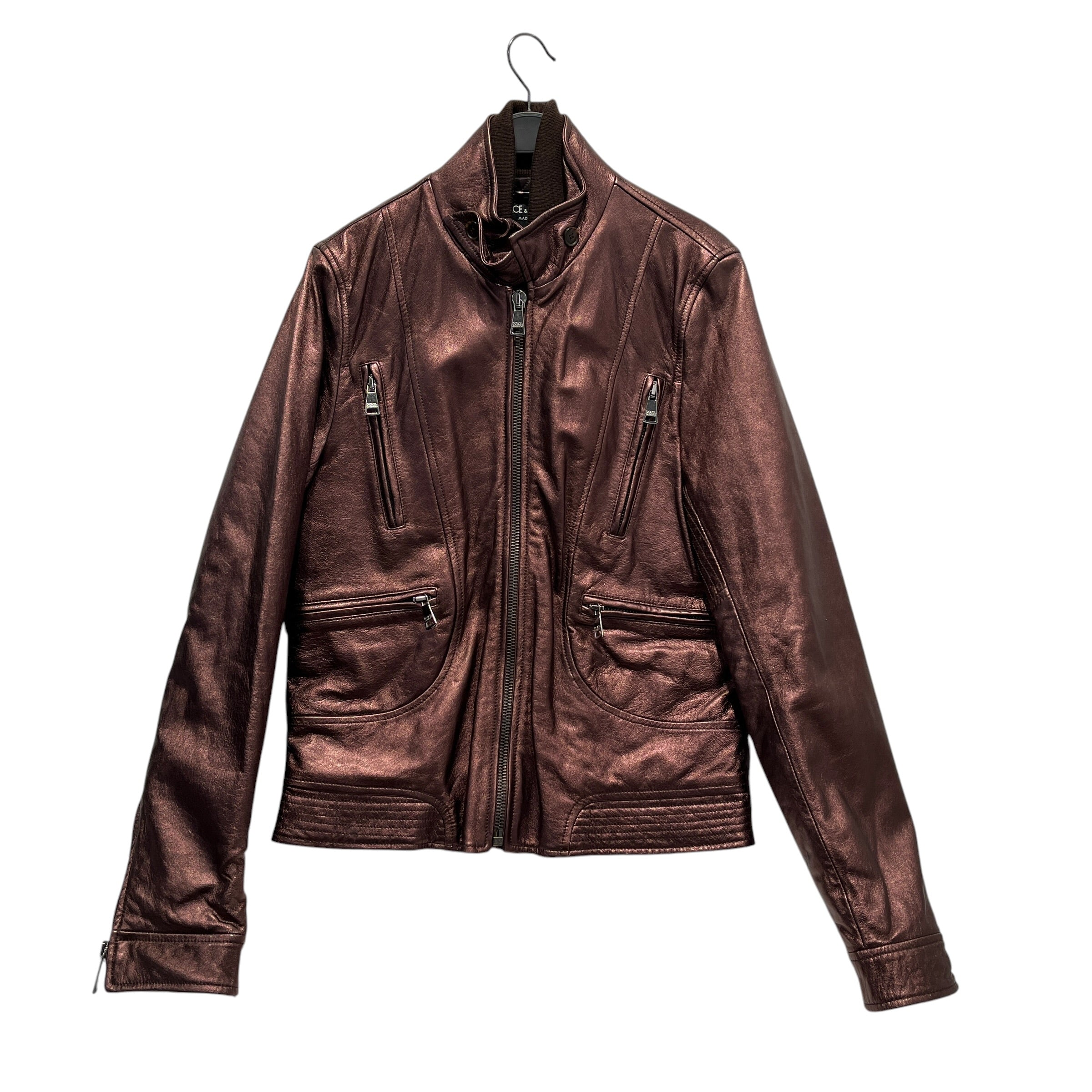 DOLCE&GABBANA/Leather Jkt/48/Lambskin/BRD/METALLIC BIKER JACKET view 1