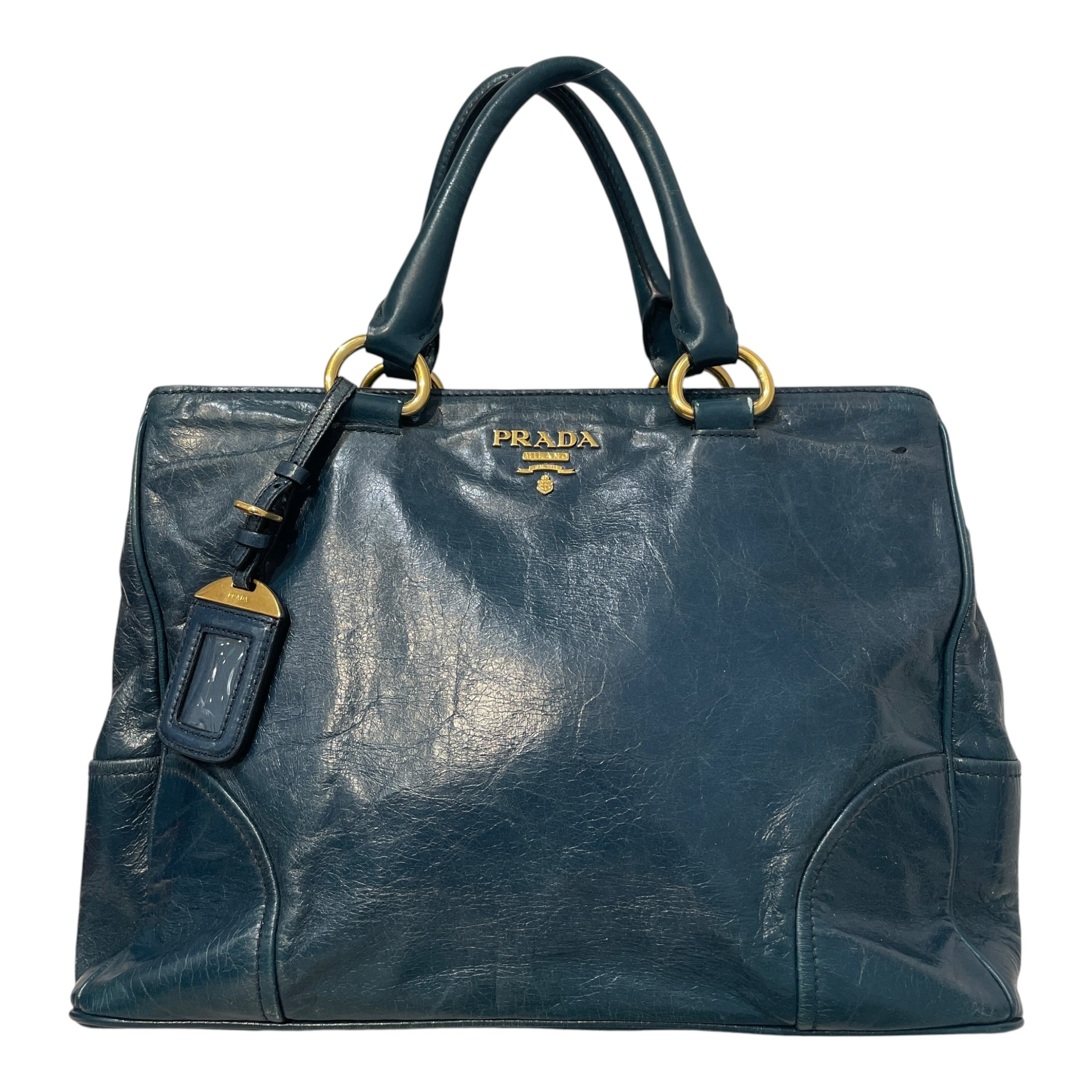 PRADA/Hand Bag/Leather/BLU/Vitello Shine Bauletto Bag view 1