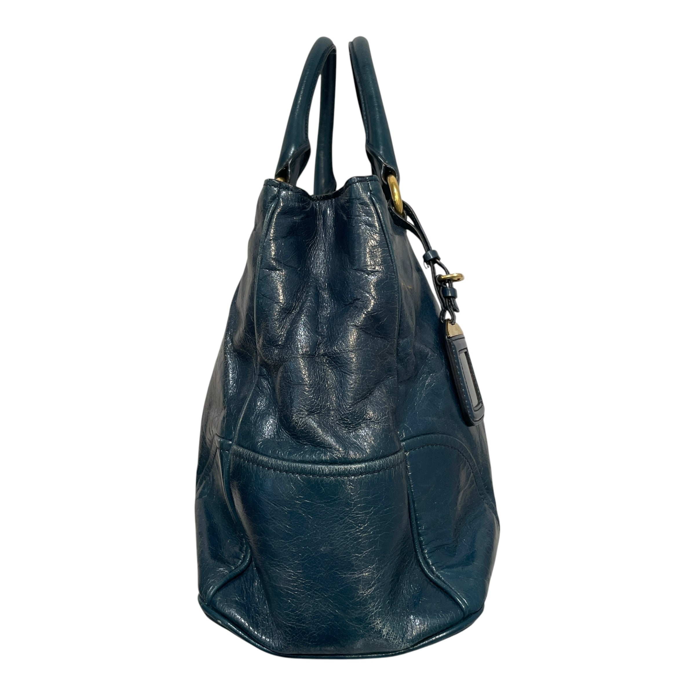 PRADA/Hand Bag/Leather/BLU/Vitello Shine Bauletto Bag view 2