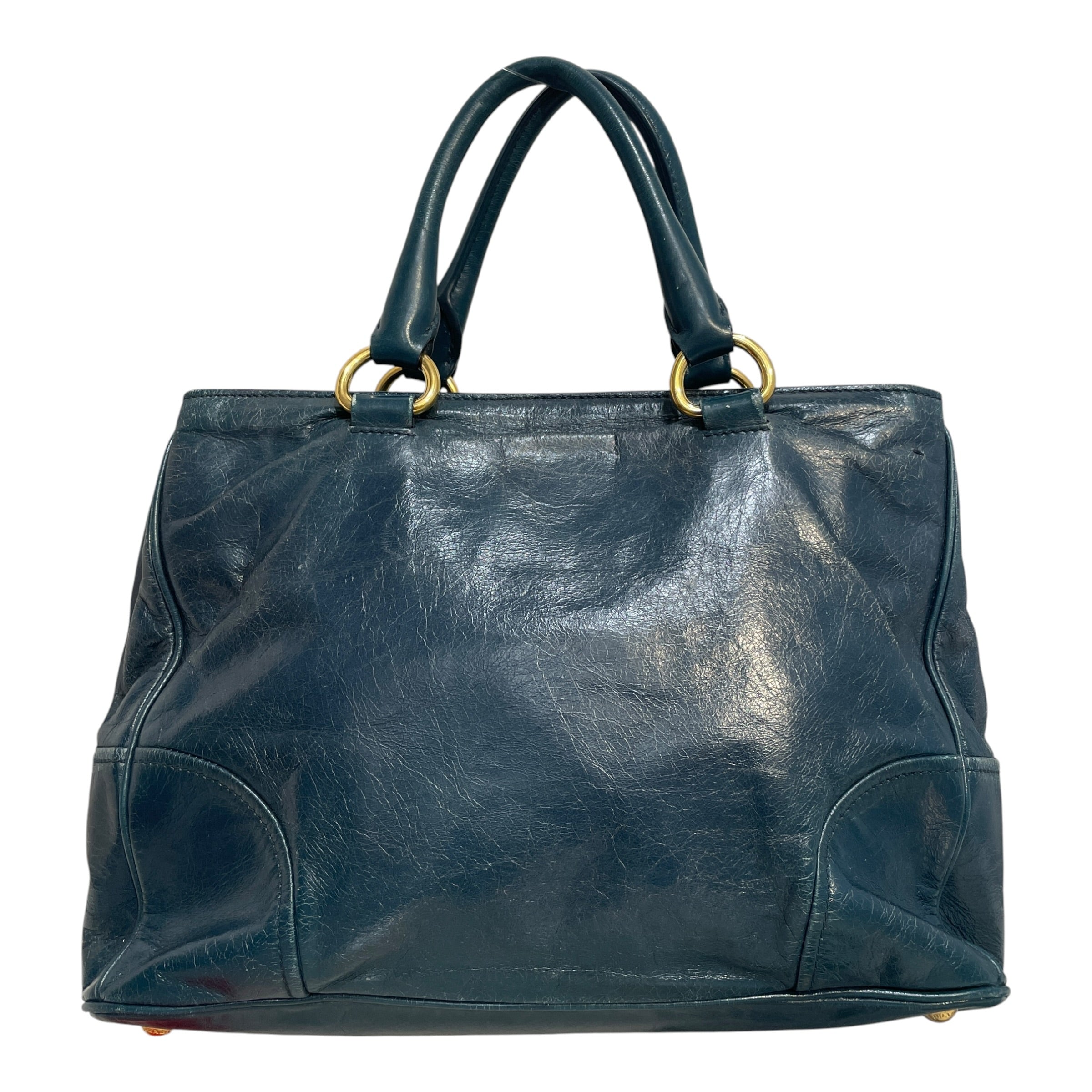 PRADA/Hand Bag/Leather/BLU/Vitello Shine Bauletto Bag view 3