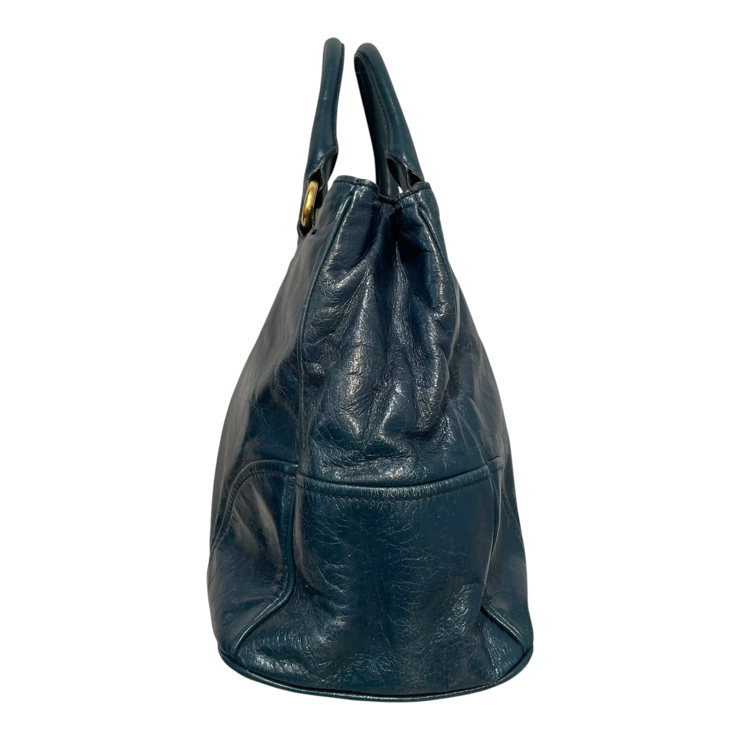 PRADA/Hand Bag/Leather/BLU/Vitello Shine Bauletto Bag view 5