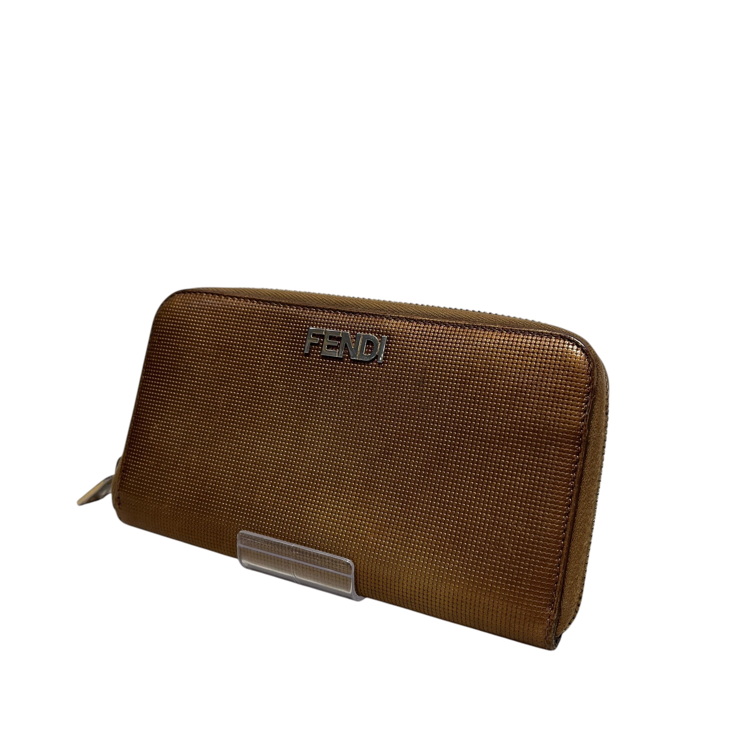 FENDI/Long Wallet/Leather/CML/Gold Textured Lthr Zip Wallet view 1