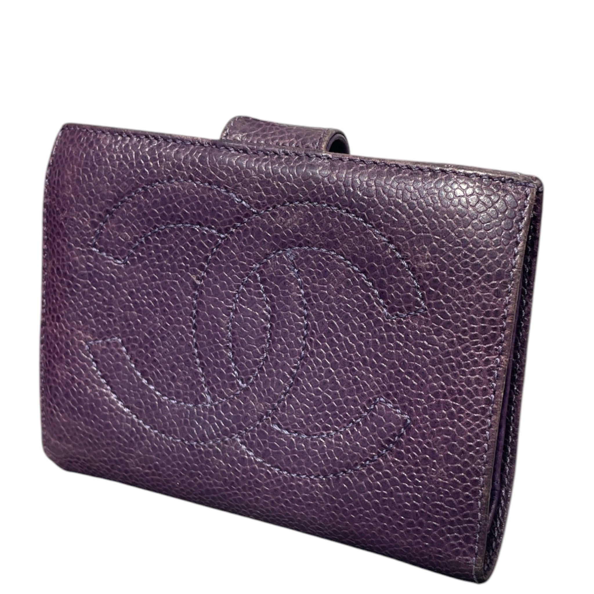 CHANEL/Bifold Wallet/Leather/PPL/coin pocket gold hardware view 1