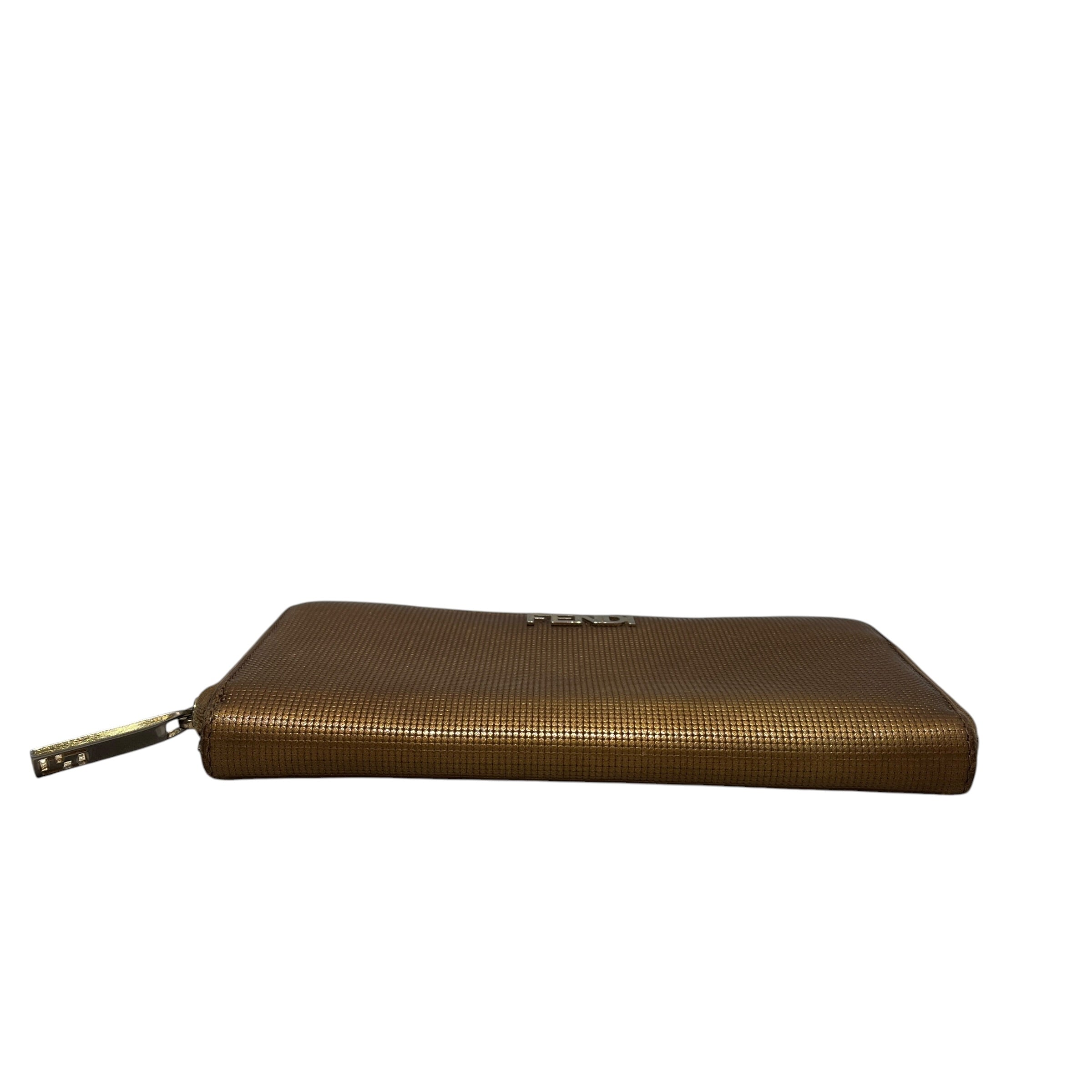FENDI/Long Wallet/Leather/CML/Gold Textured Lthr Zip Wallet view 3