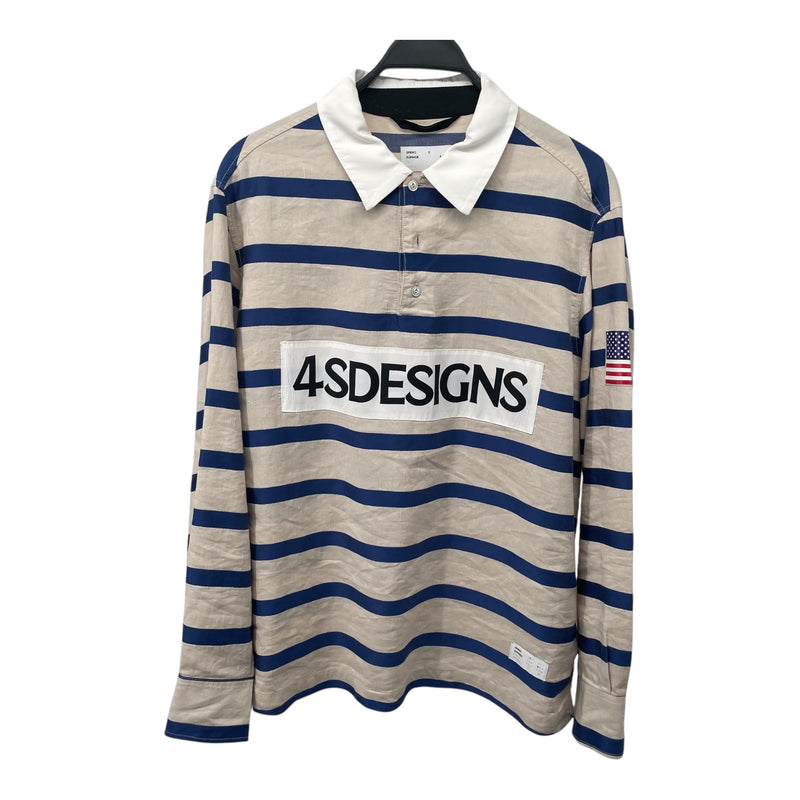 4SDESIGNS/LS Shirt/M/Cotton/BEG/Stripe/BASE SRL