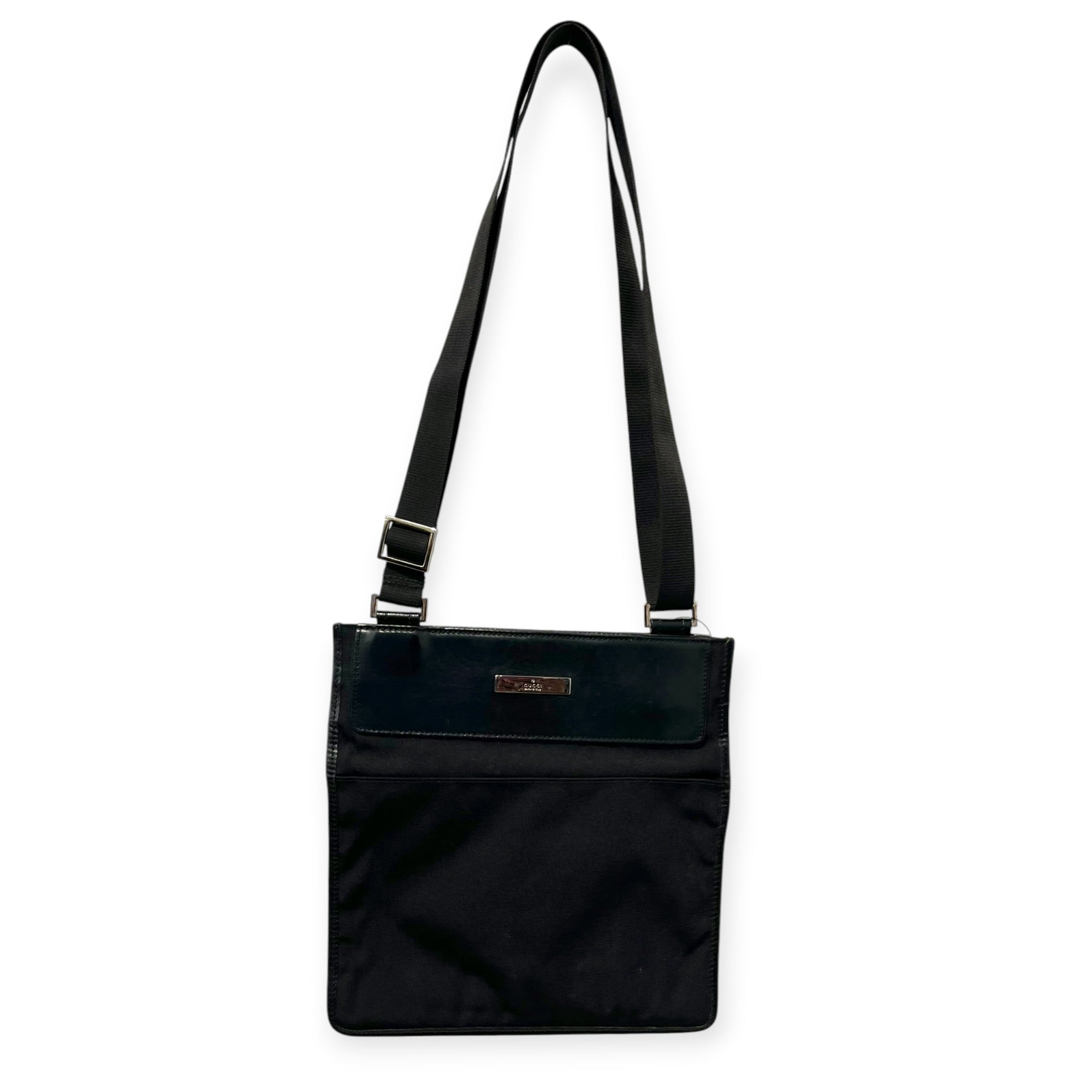 GUCCI/Bag/Cotton/BLK/adjustable strap leather top view 1