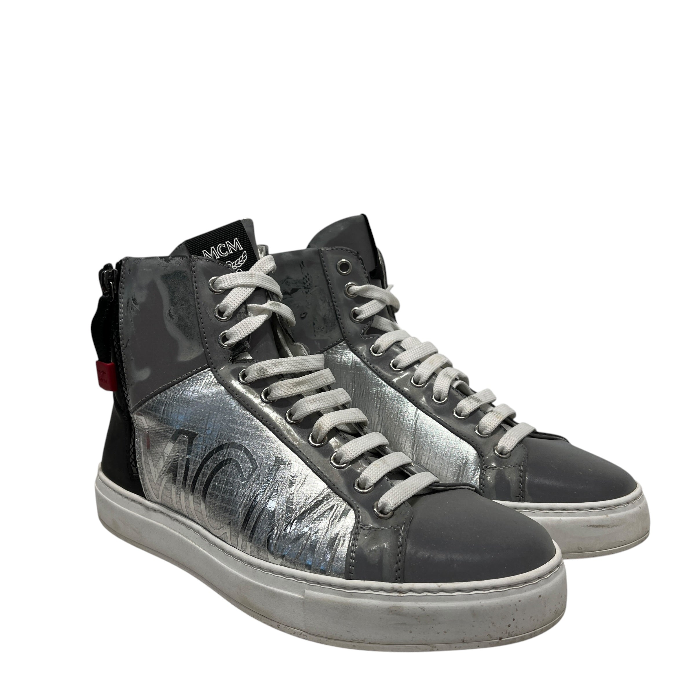 MCM/Hi-Sneakers/US 8/Graphic/SLV/Silver Leather Visetos Hi Tops view 1