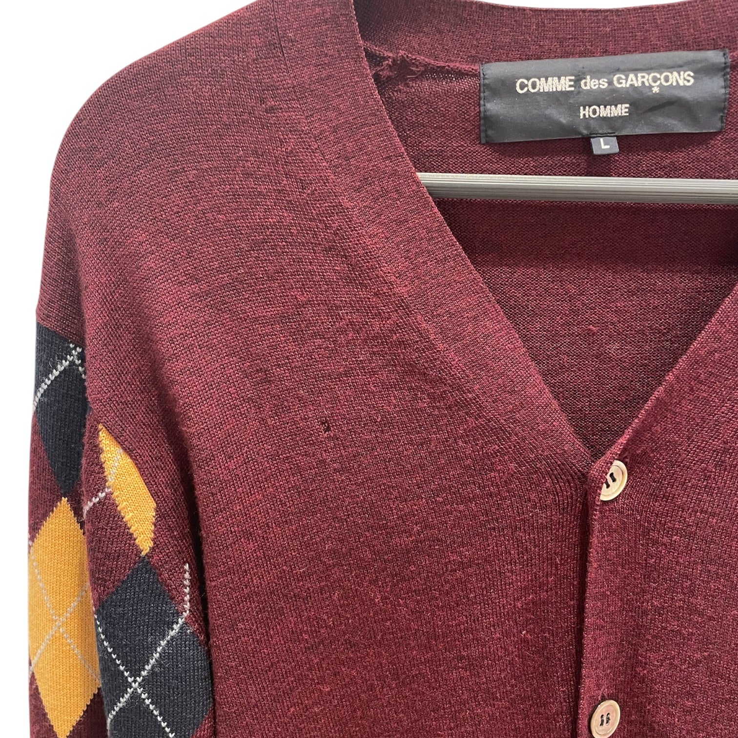 COMME des GARCONS HOMME/Cardigan/L/Wool/BRD/WOOL YELLOW/BLU DETAIL view 5