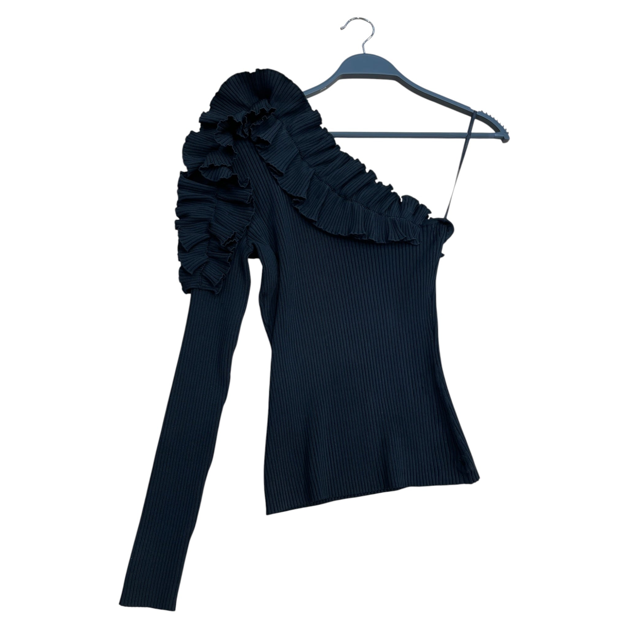 Zimmermann/LS T-Shirt/0/BLK/one shoulder ruffles top view 1