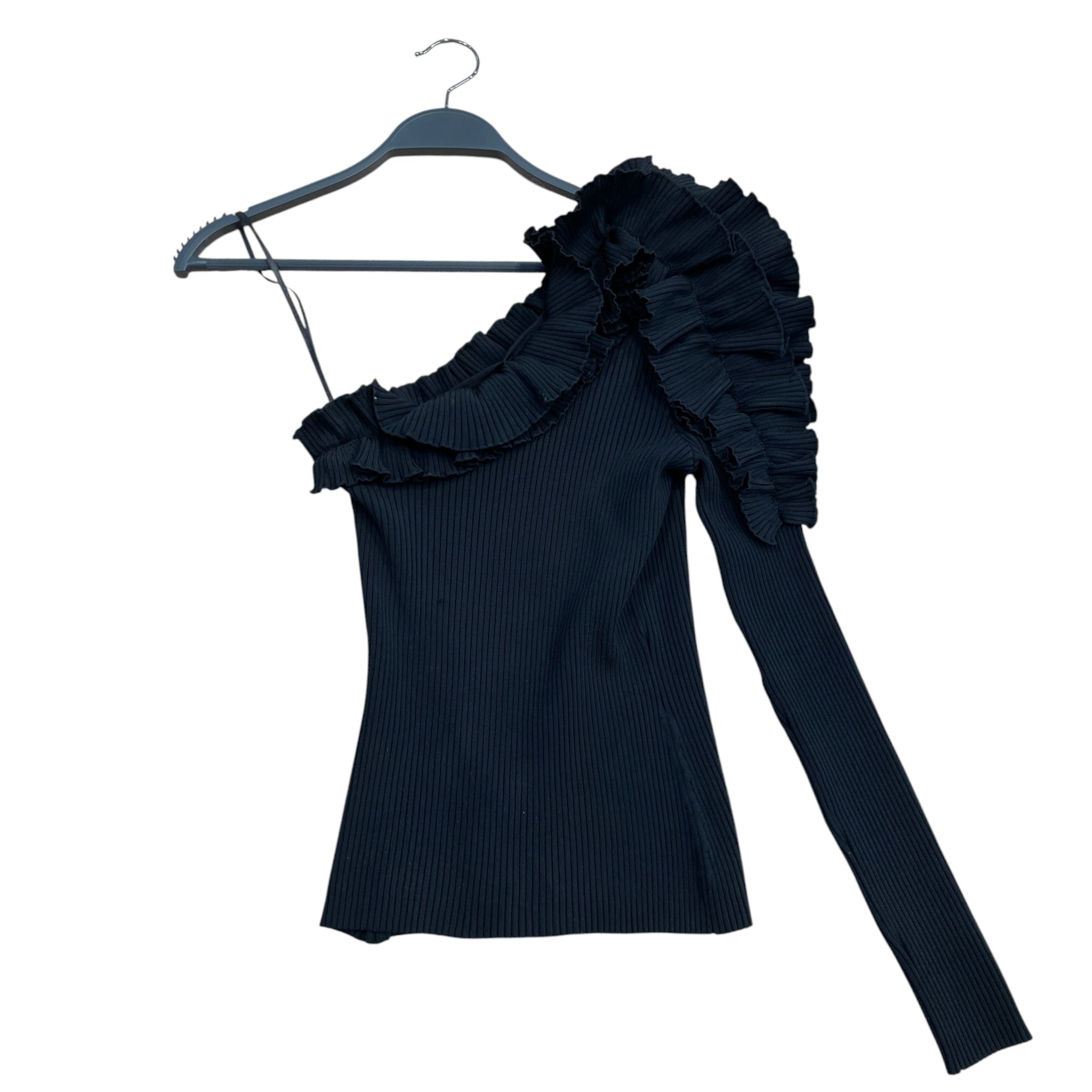Zimmermann/LS T-Shirt/0/BLK/one shoulder ruffles top view 2