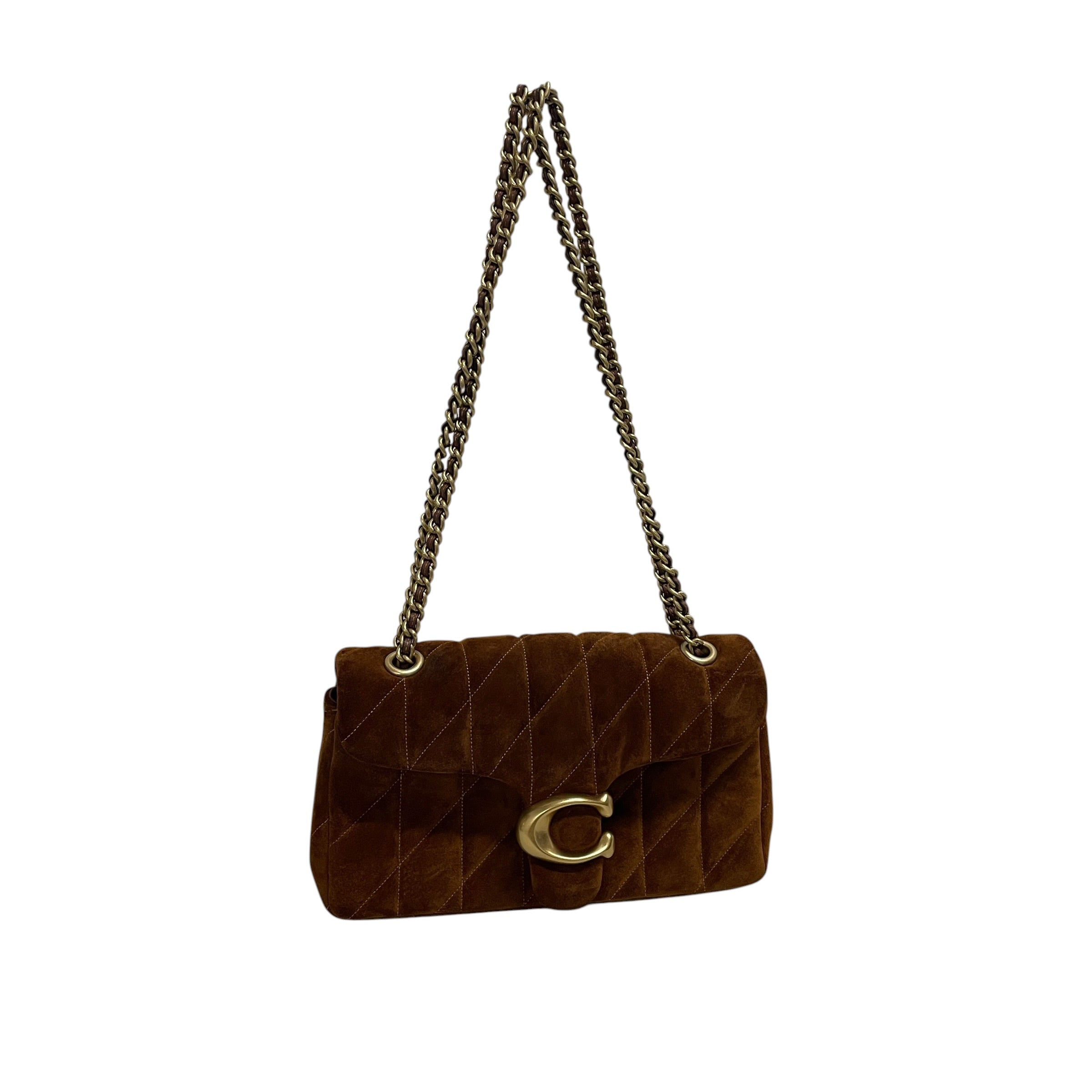 COACH/Hand Bag/Suede/BRW/gold hardware view 1