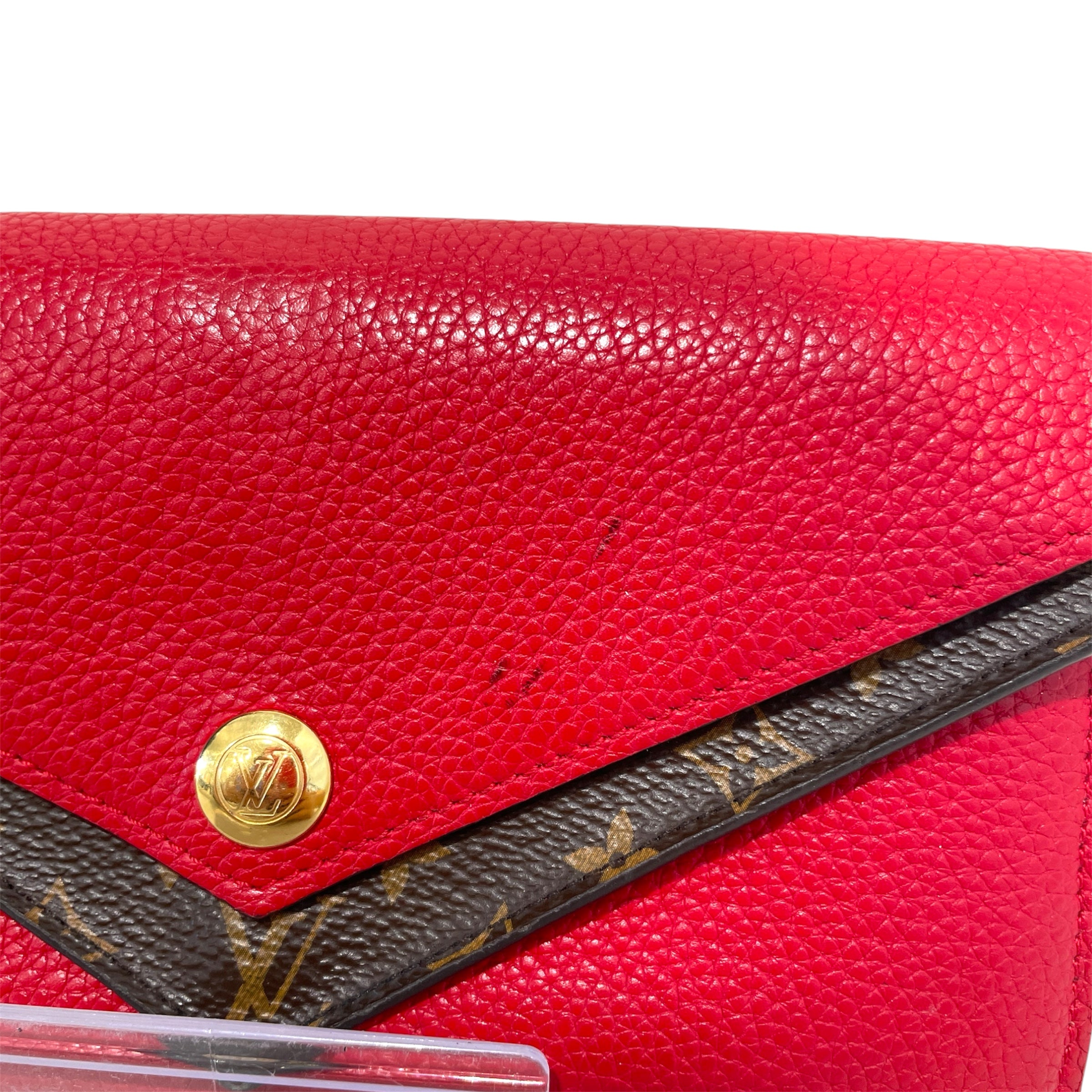LOUIS VUITTON/Long Wallet/Leather/RED/Double V view 3
