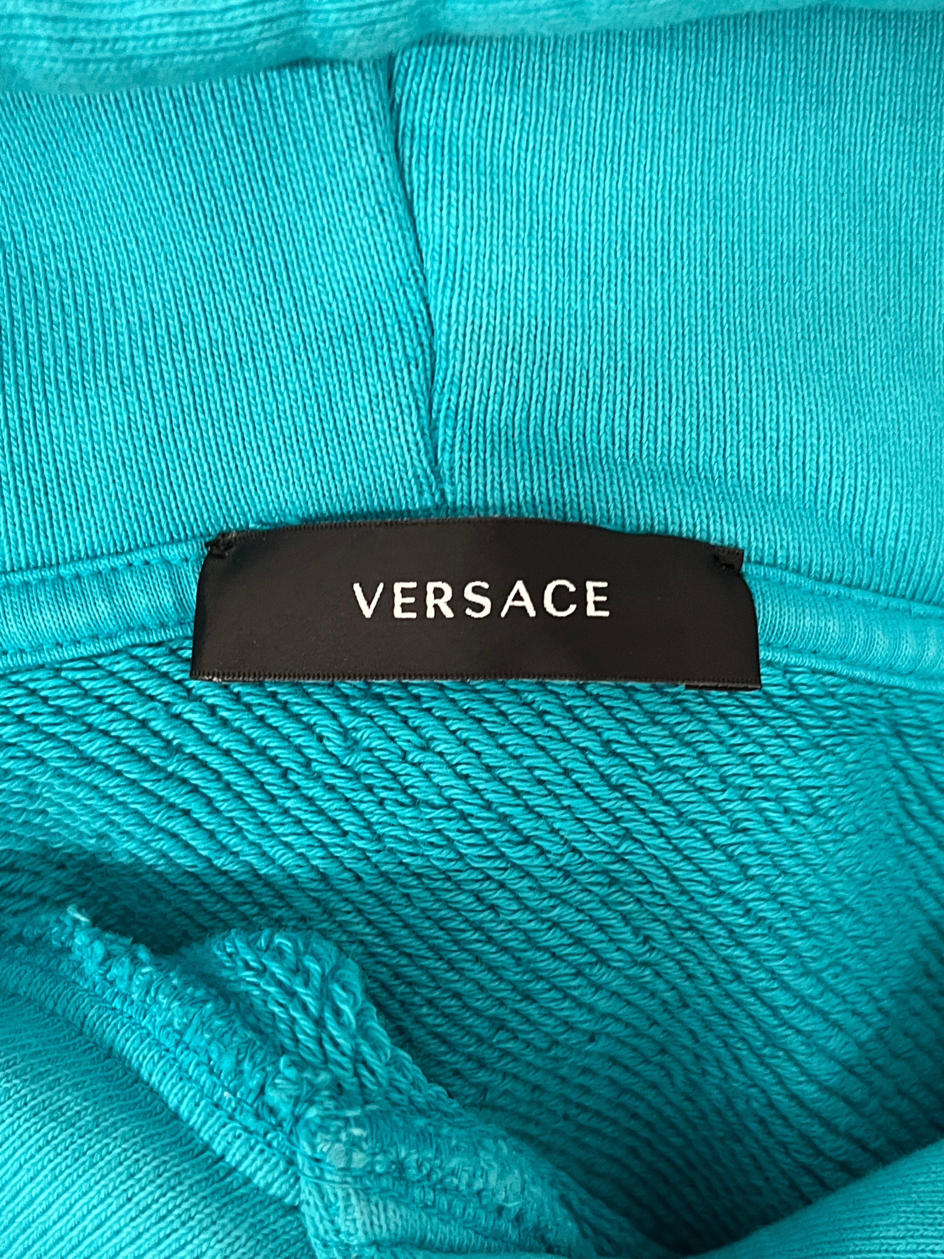 VERSACE/Hoodie/44/Cotton/BLU/LOGO PRINT STUDDED HOODIE view 3