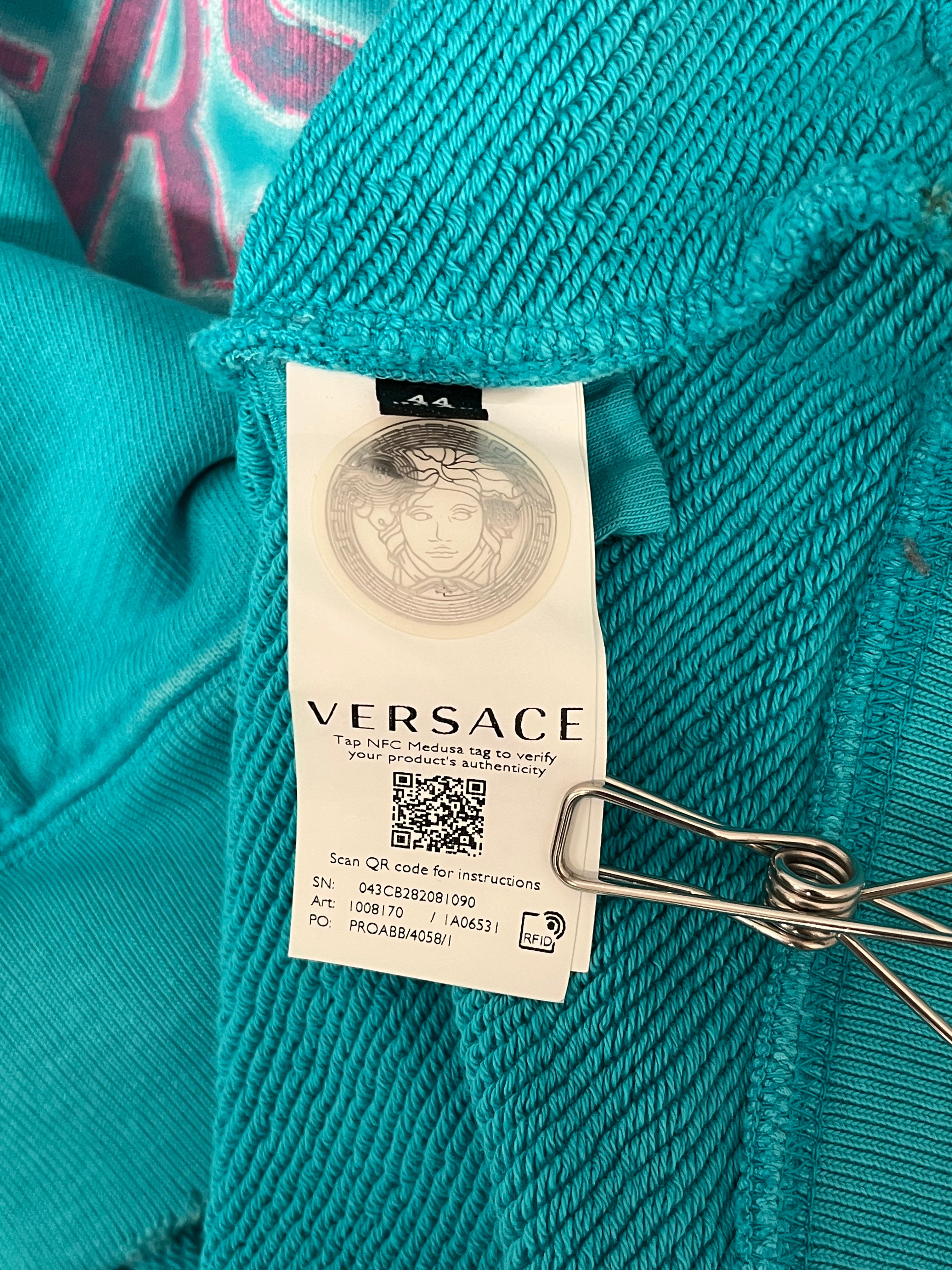 VERSACE/Hoodie/44/Cotton/BLU/LOGO PRINT STUDDED HOODIE view 4