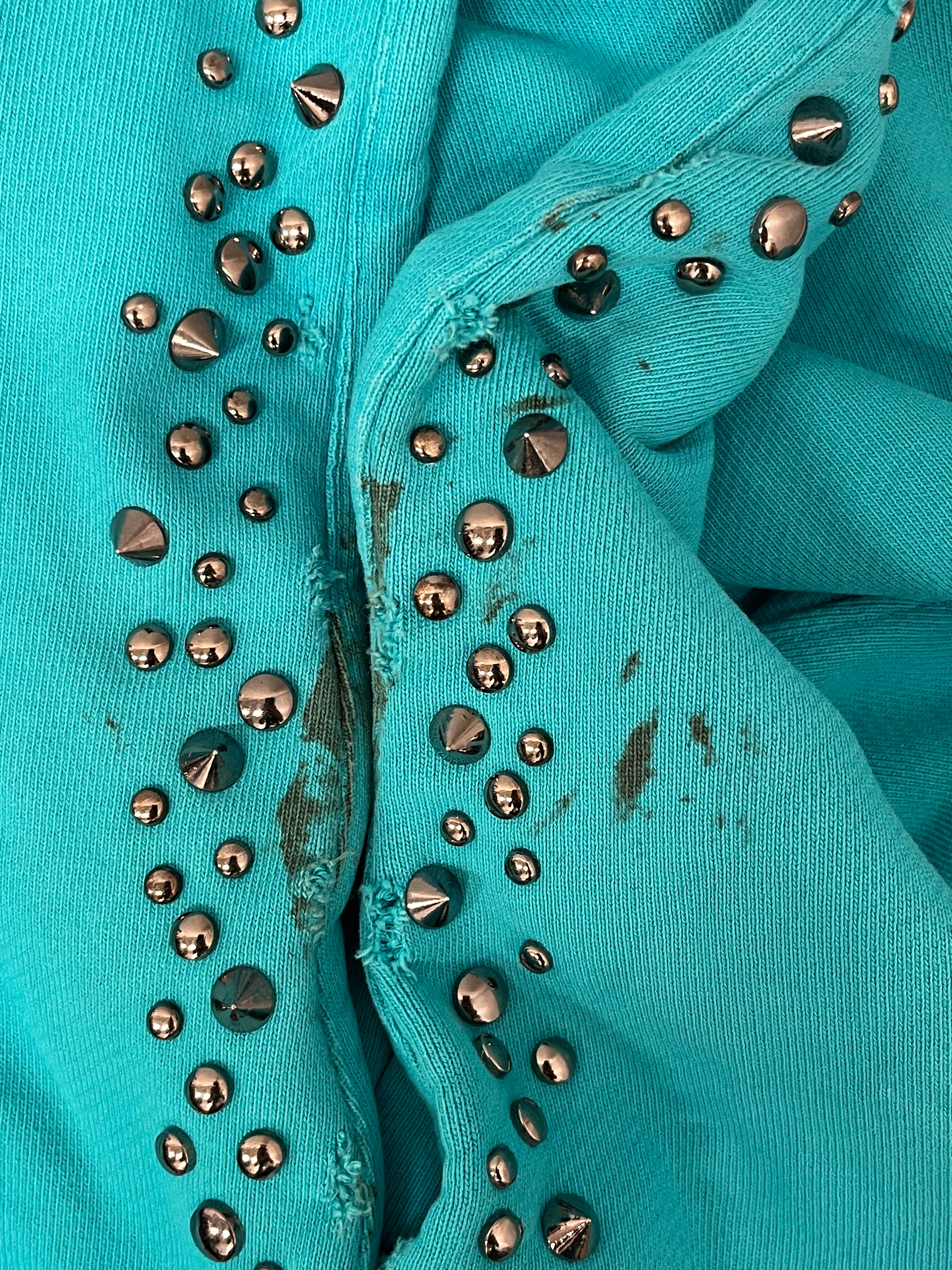VERSACE/Hoodie/44/Cotton/BLU/LOGO PRINT STUDDED HOODIE view 5