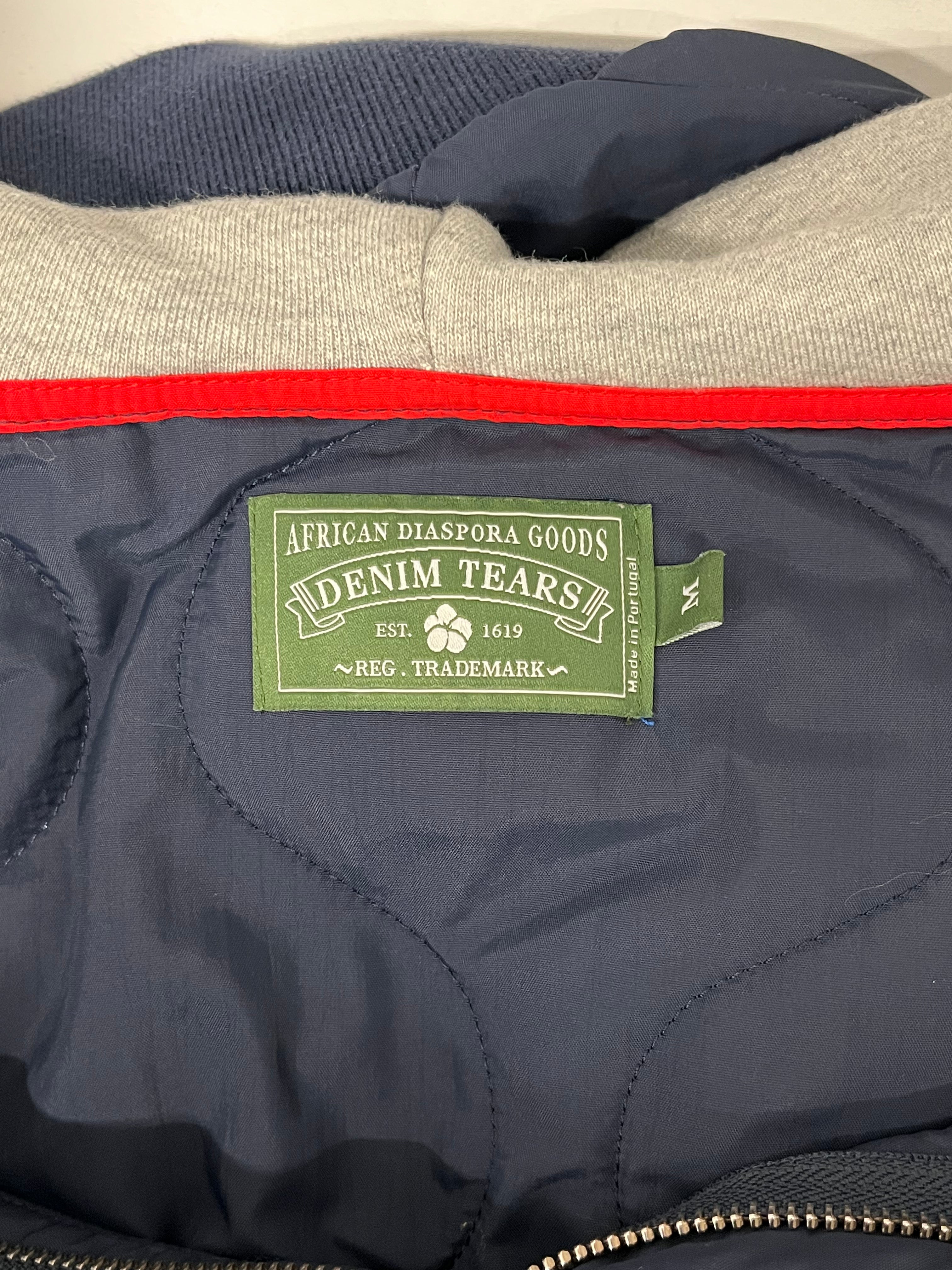 DENIM TEARS/Quilted Jkt/M/Polyester/NVY/Single Breasted/GREY HOOD, NAVY BODY view 3