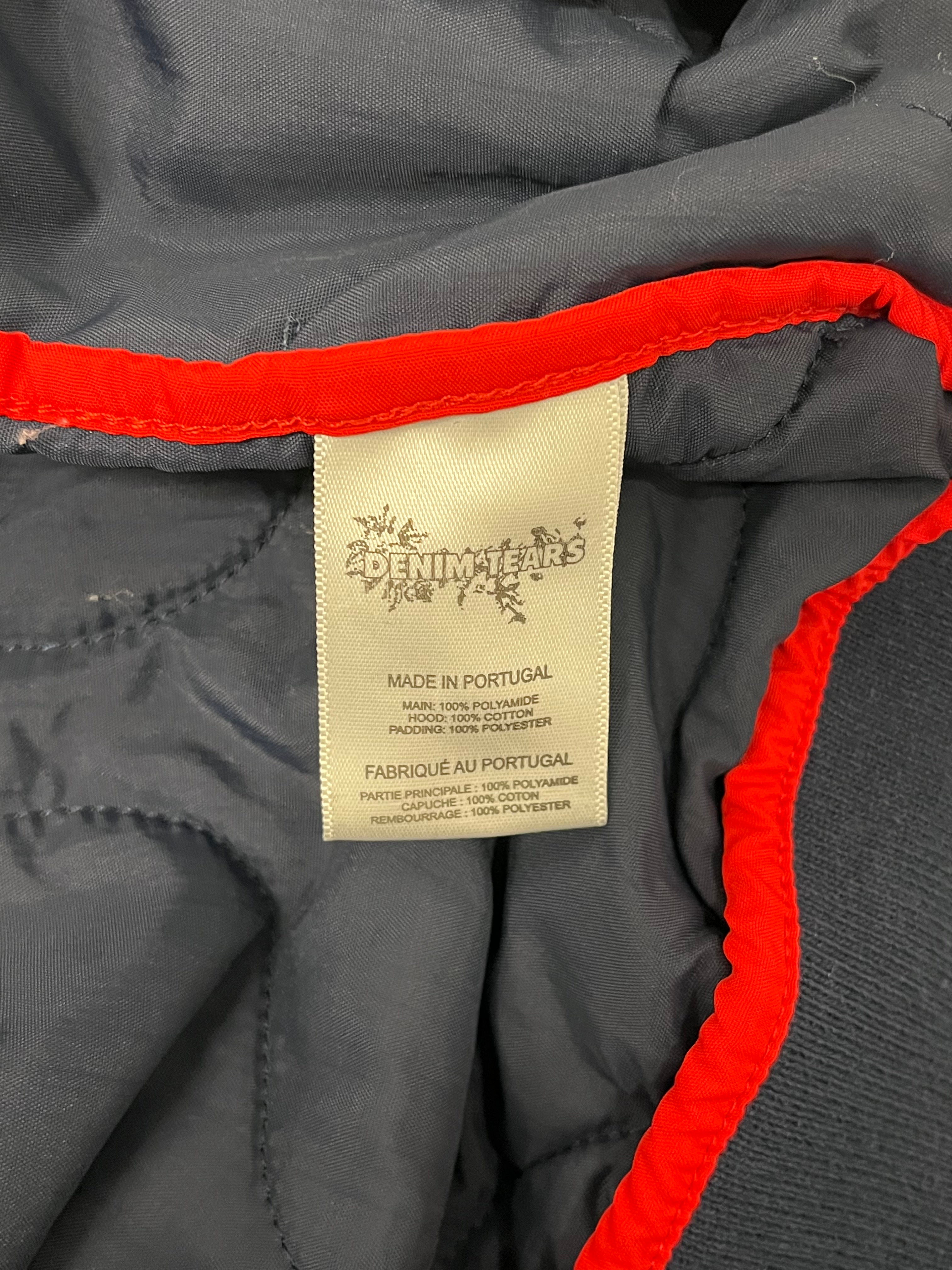 DENIM TEARS/Quilted Jkt/M/Polyester/NVY/Single Breasted/GREY HOOD, NAVY BODY view 4
