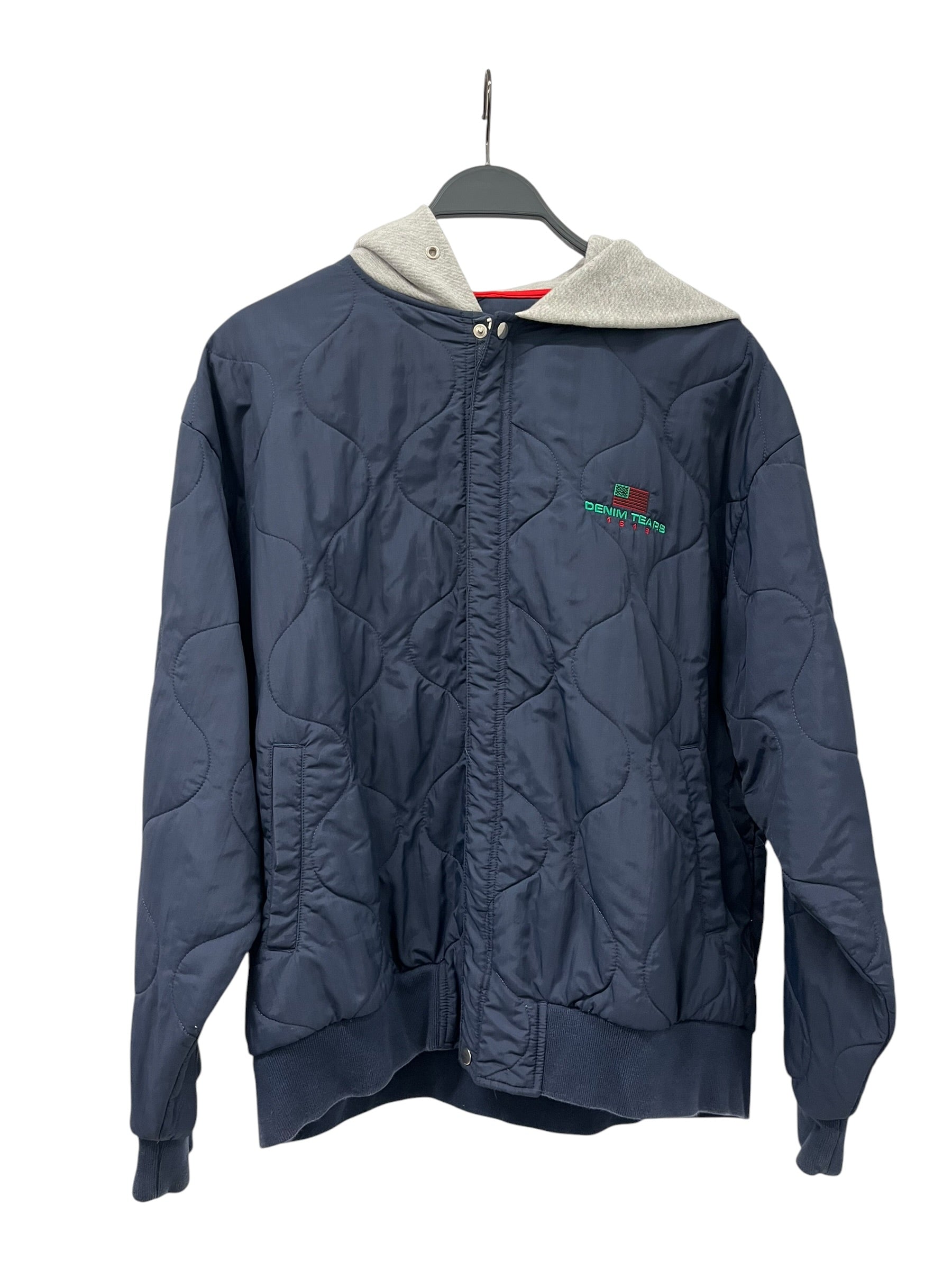 DENIM TEARS/Quilted Jkt/M/Polyester/NVY/Single Breasted/GREY HOOD, NAVY BODY view 1