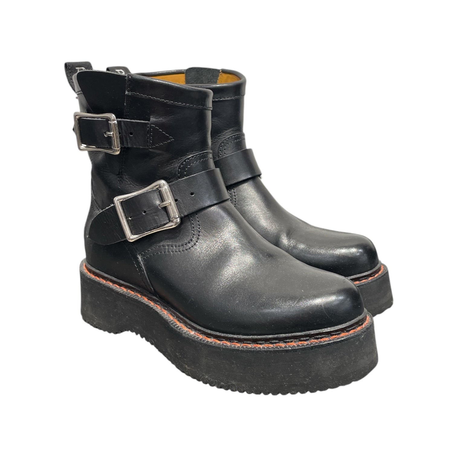 R13/Boots/EU 35/Leather/BLK/BUCKLE OVER RED STITCHING view 1