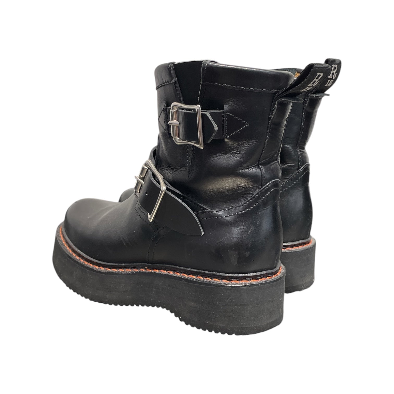 R13/Boots/EU 35/Leather/BLK/BUCKLE OVER RED STITCHING view 2