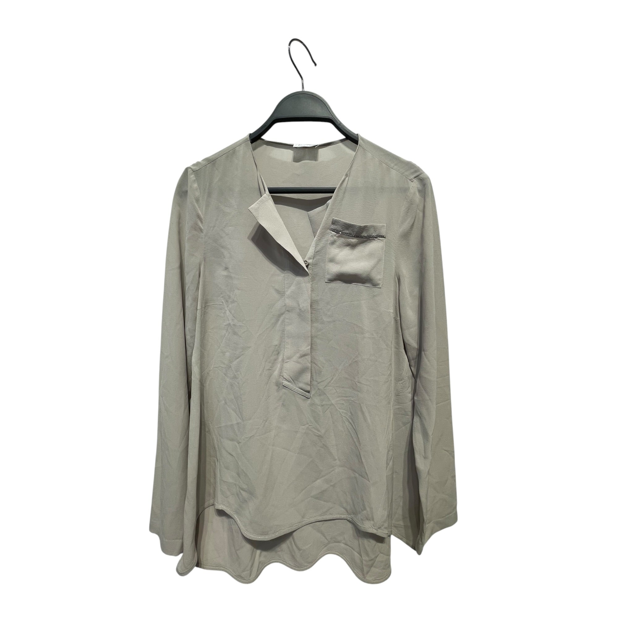 BRUNELLO CUCINELLI/LS Blouse/XS/Silk/GRY/single beaded pocket view 1