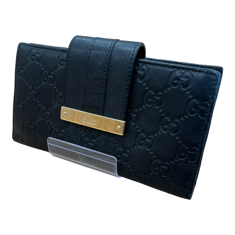 GUCCI/Long Wallet/Monogram/Leather/BLK/GUCCISSIMA MARGAUX ICON BAR