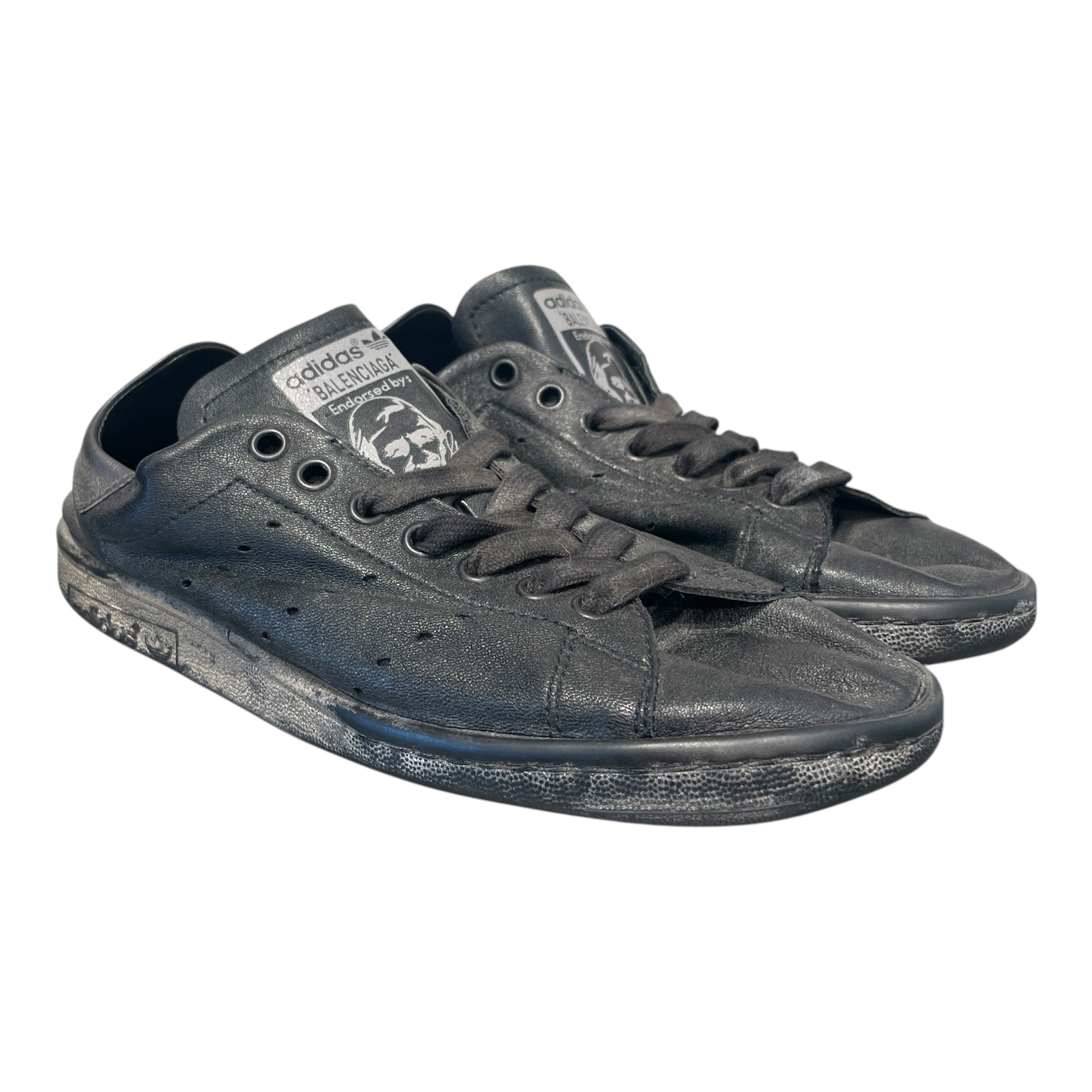 adidas/BALENCIAGA/Low-Sneakers/US 7/Leather/BLK/Stan Smith 'Worn Out Black' view 1