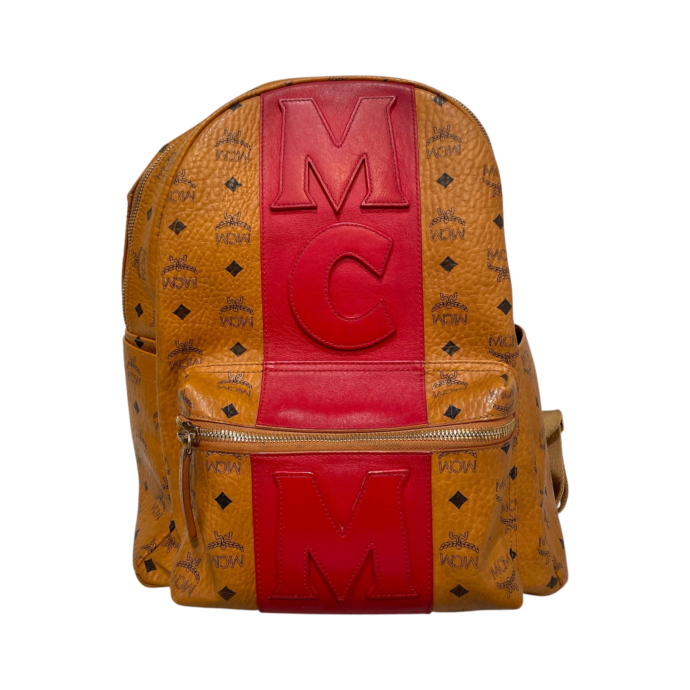 MCM/Backpack/Monogram/Leather/BRW/Stark Logo Stripe Backpack Red view 1