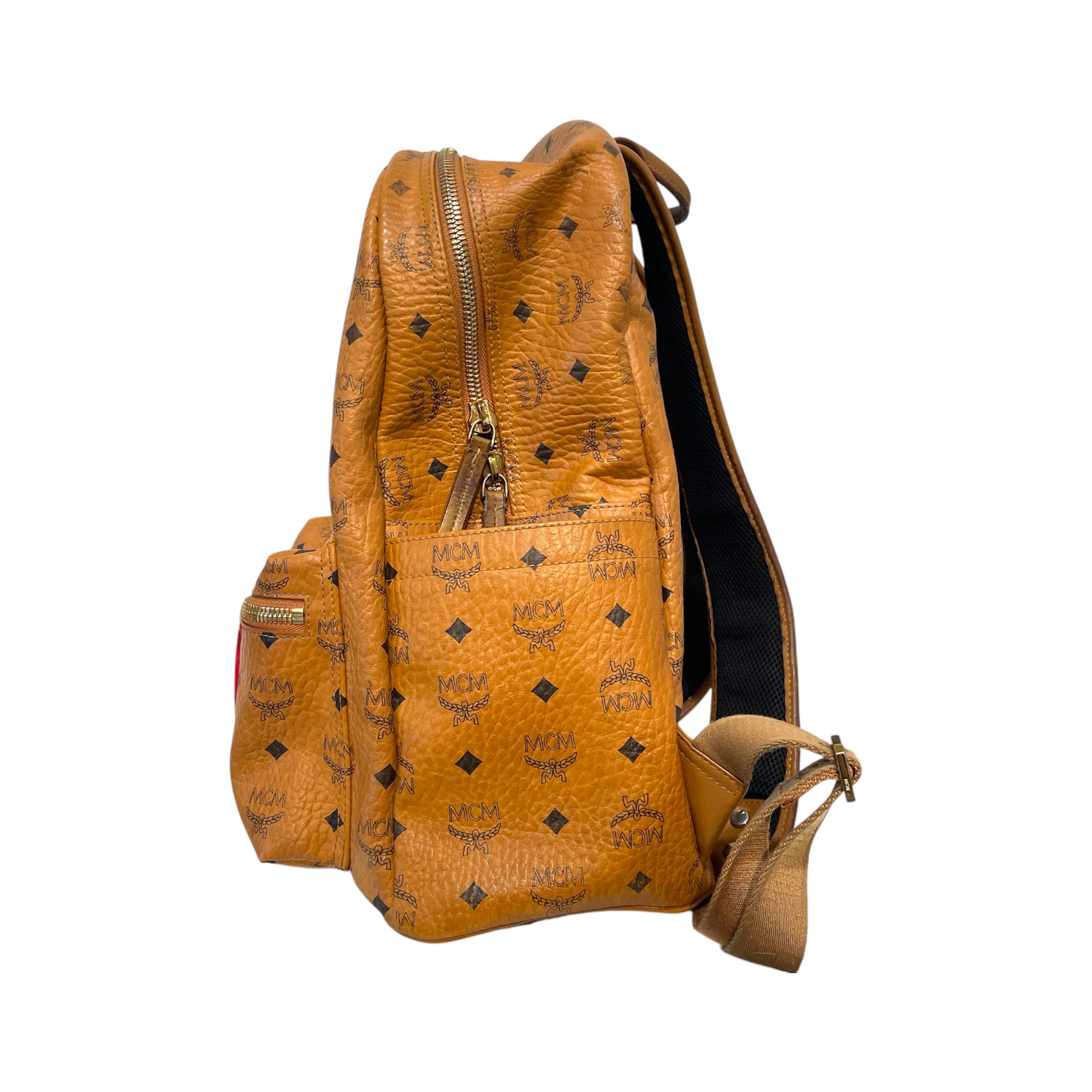 MCM/Backpack/Monogram/Leather/BRW/Stark Logo Stripe Backpack Red view 4