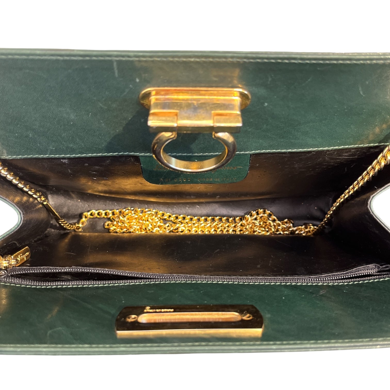 Salvatore Ferragamo/Clutch Bag/Leather/GRN/gancini 2way gold chain strap view 4