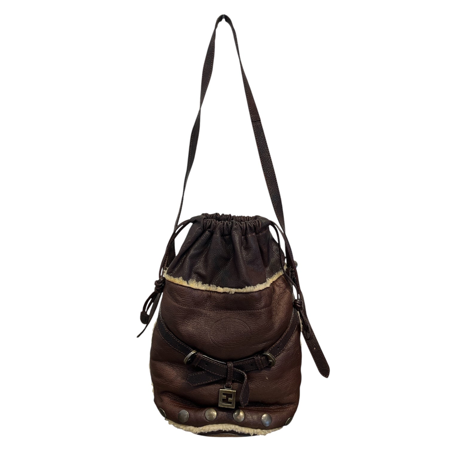 FENDI/Hand Bag/Leather/BRW/shearling trimmed hobo bag view 1