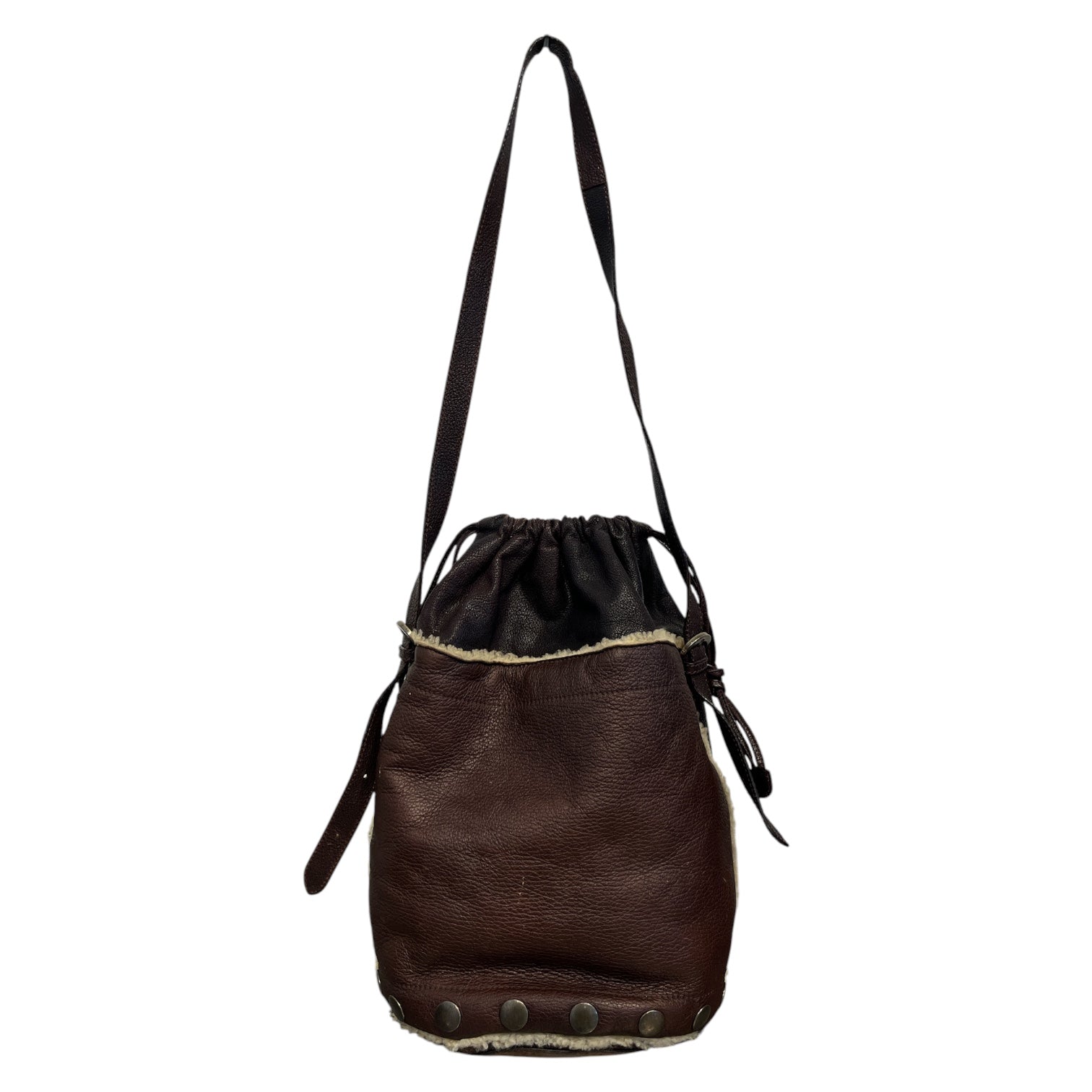FENDI/Hand Bag/Leather/BRW/shearling trimmed hobo bag view 2